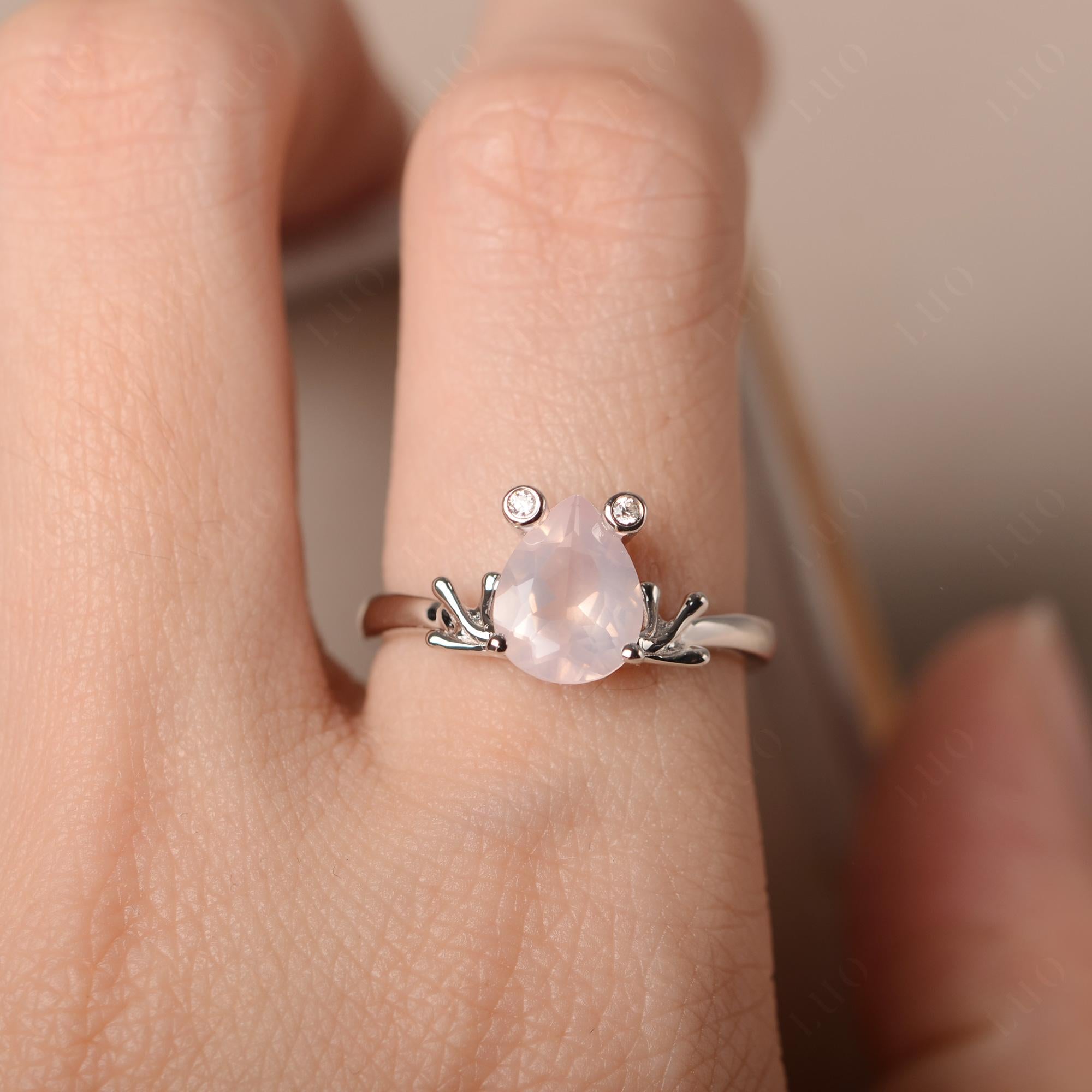 Rose Quartz Frog Engagement Ring - LUO Jewelry 