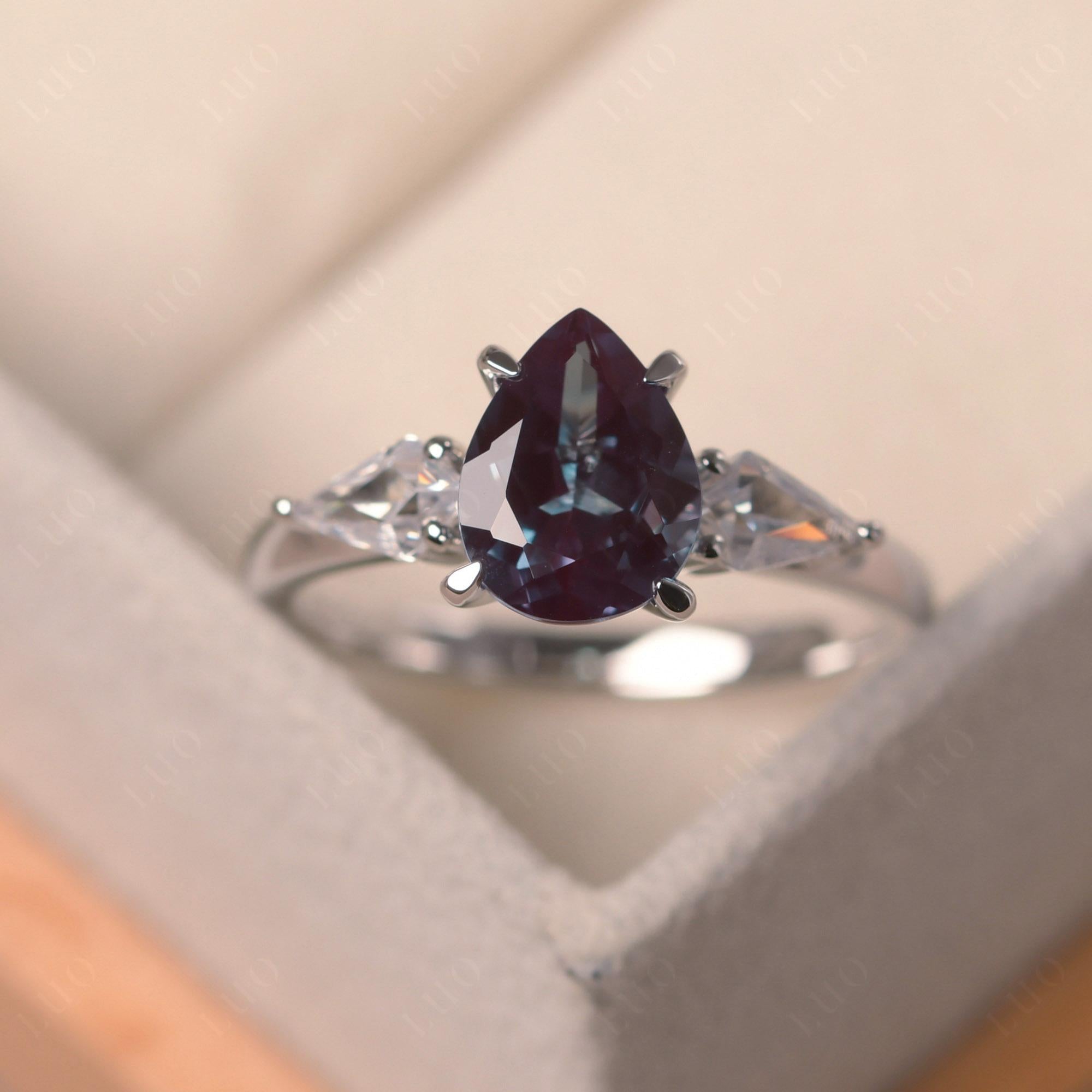 Pear Alexandrite Trilogy Engagement Ring - LUO Jewelry 