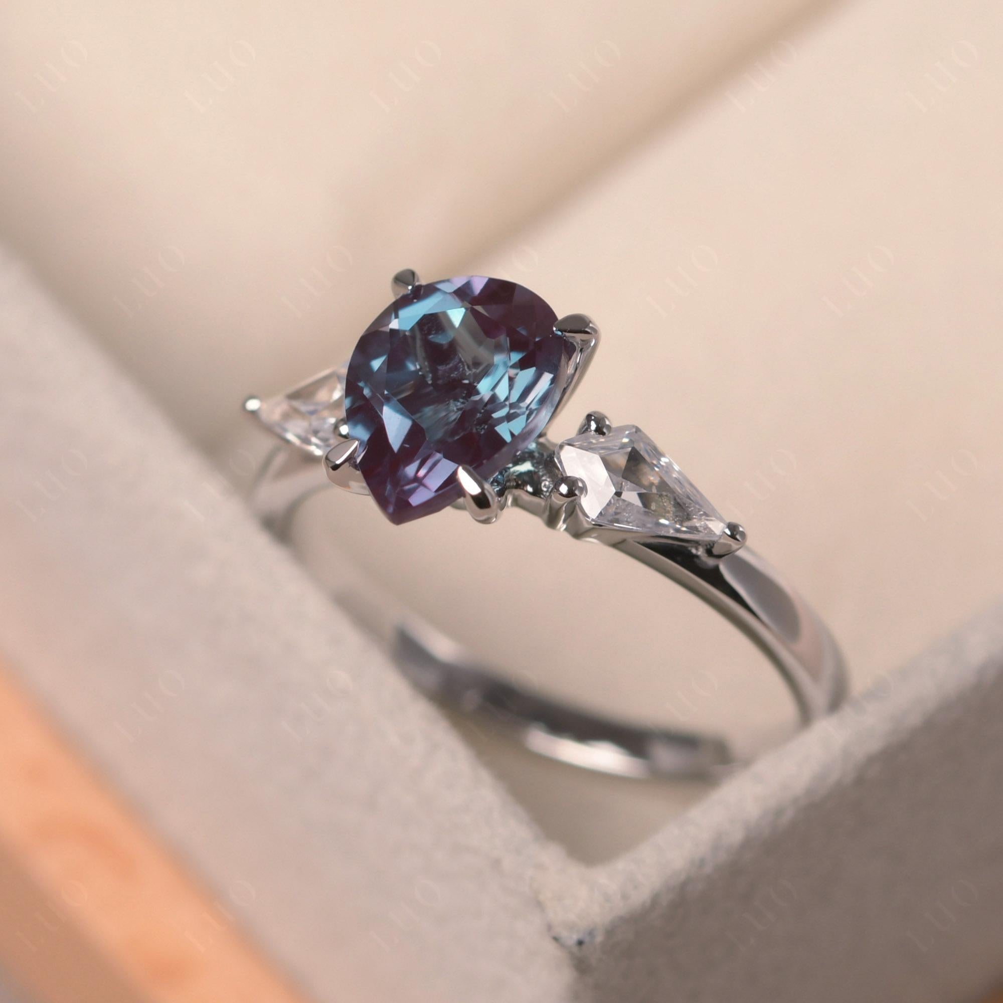 Pear Alexandrite Trilogy Engagement Ring - LUO Jewelry 