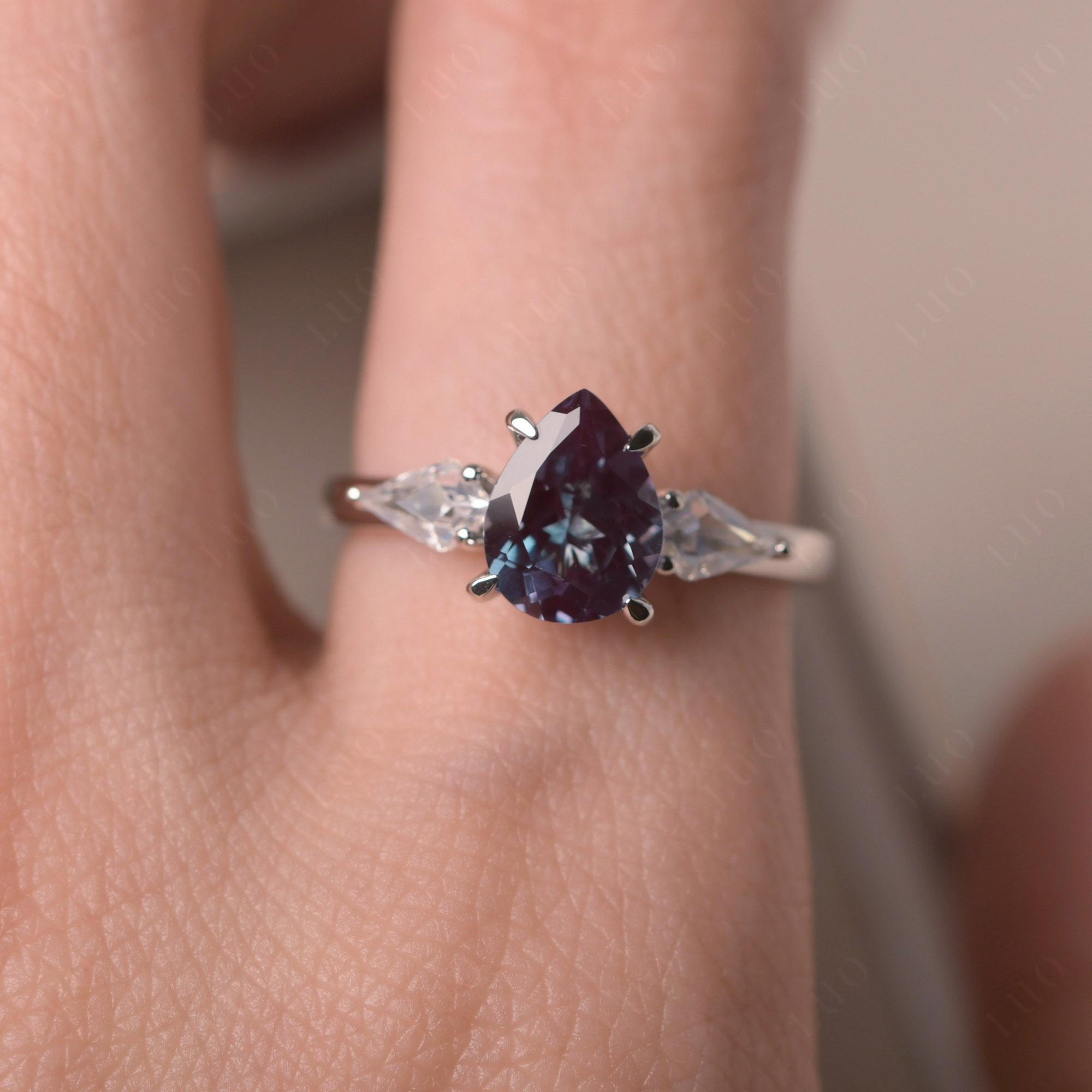 Pear Alexandrite Trilogy Engagement Ring - LUO Jewelry 