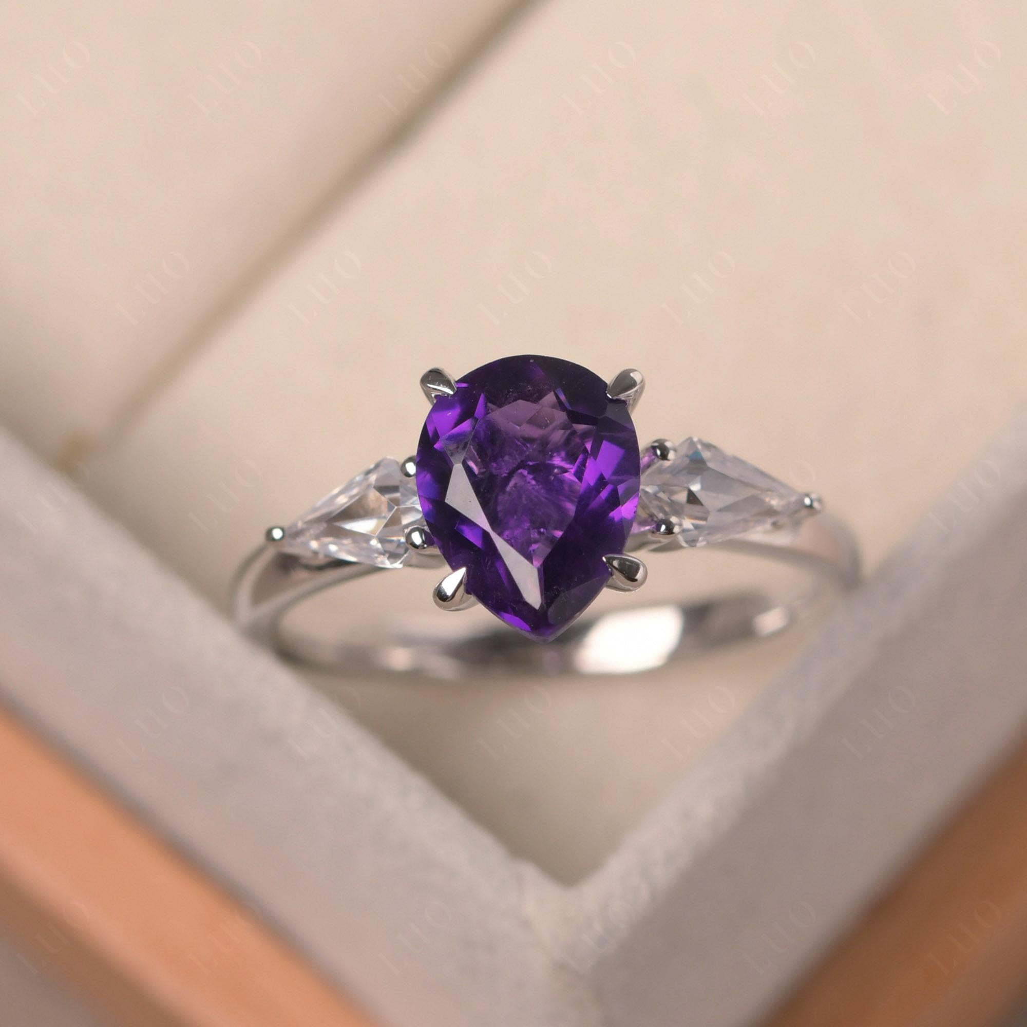 Amethyst Pear Three Stone Ring - LUO Jewelry 