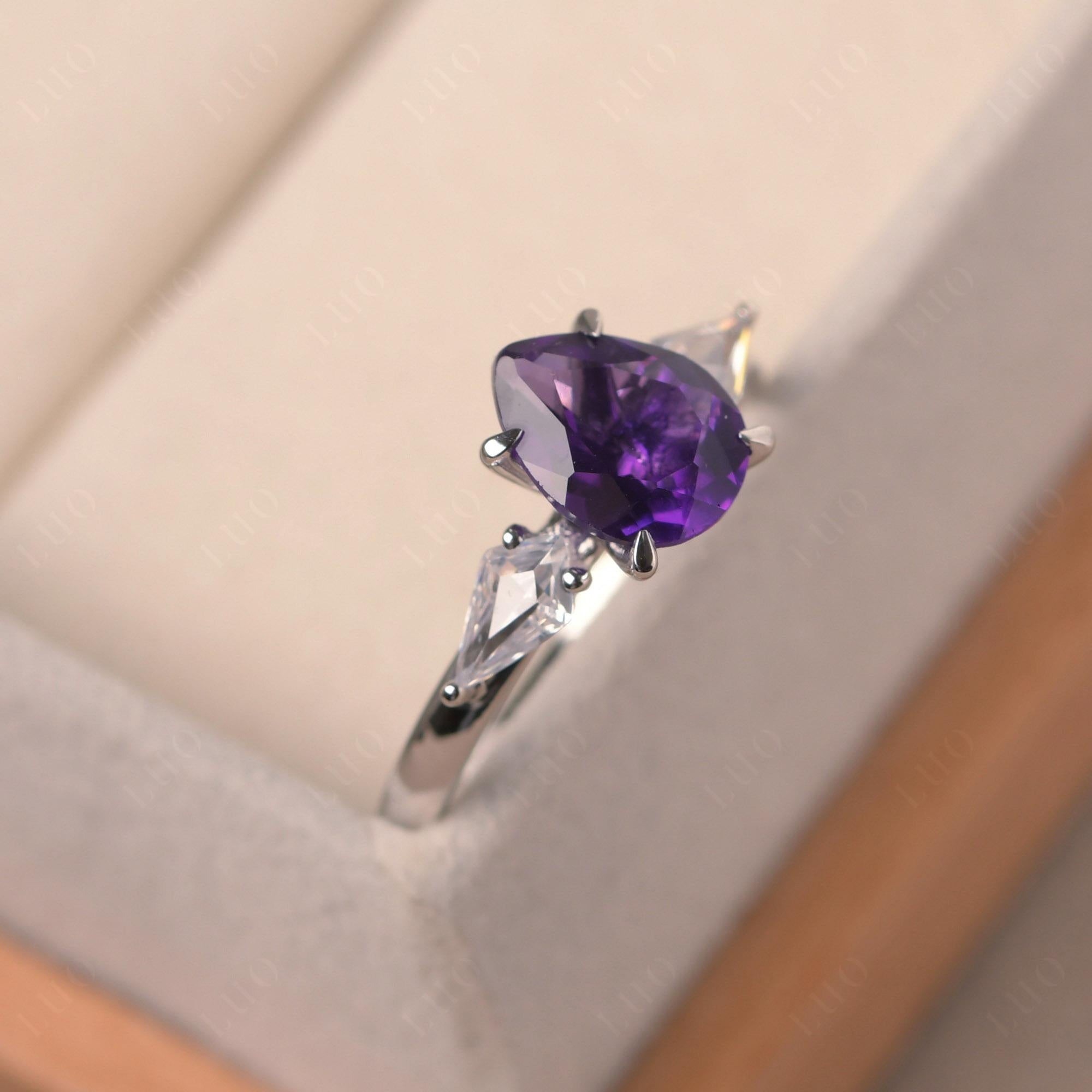 Amethyst Pear Three Stone Ring - LUO Jewelry 