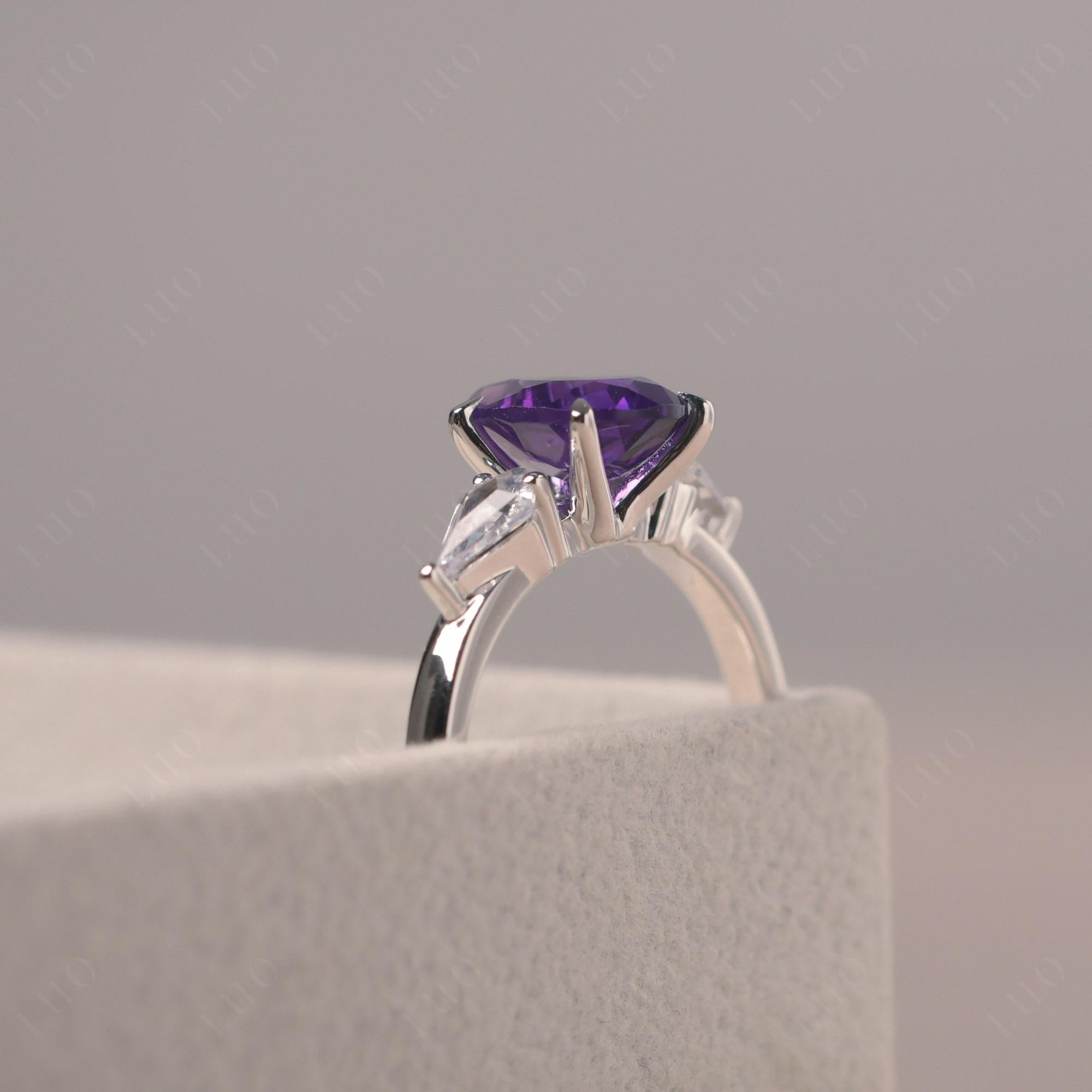 Amethyst Pear Three Stone Ring - LUO Jewelry 