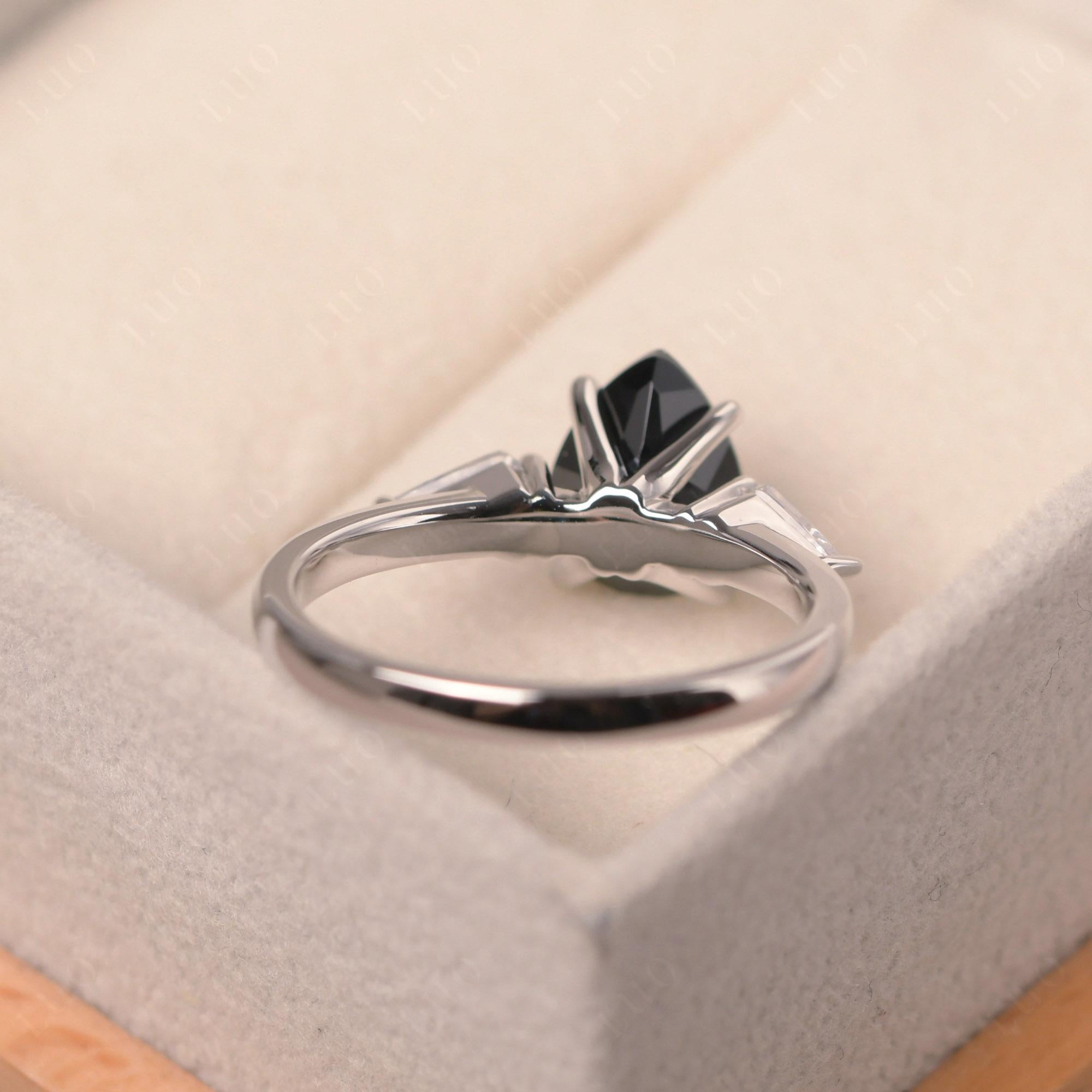 Pear Black Spinel Trilogy Engagement Ring - LUO Jewelry 