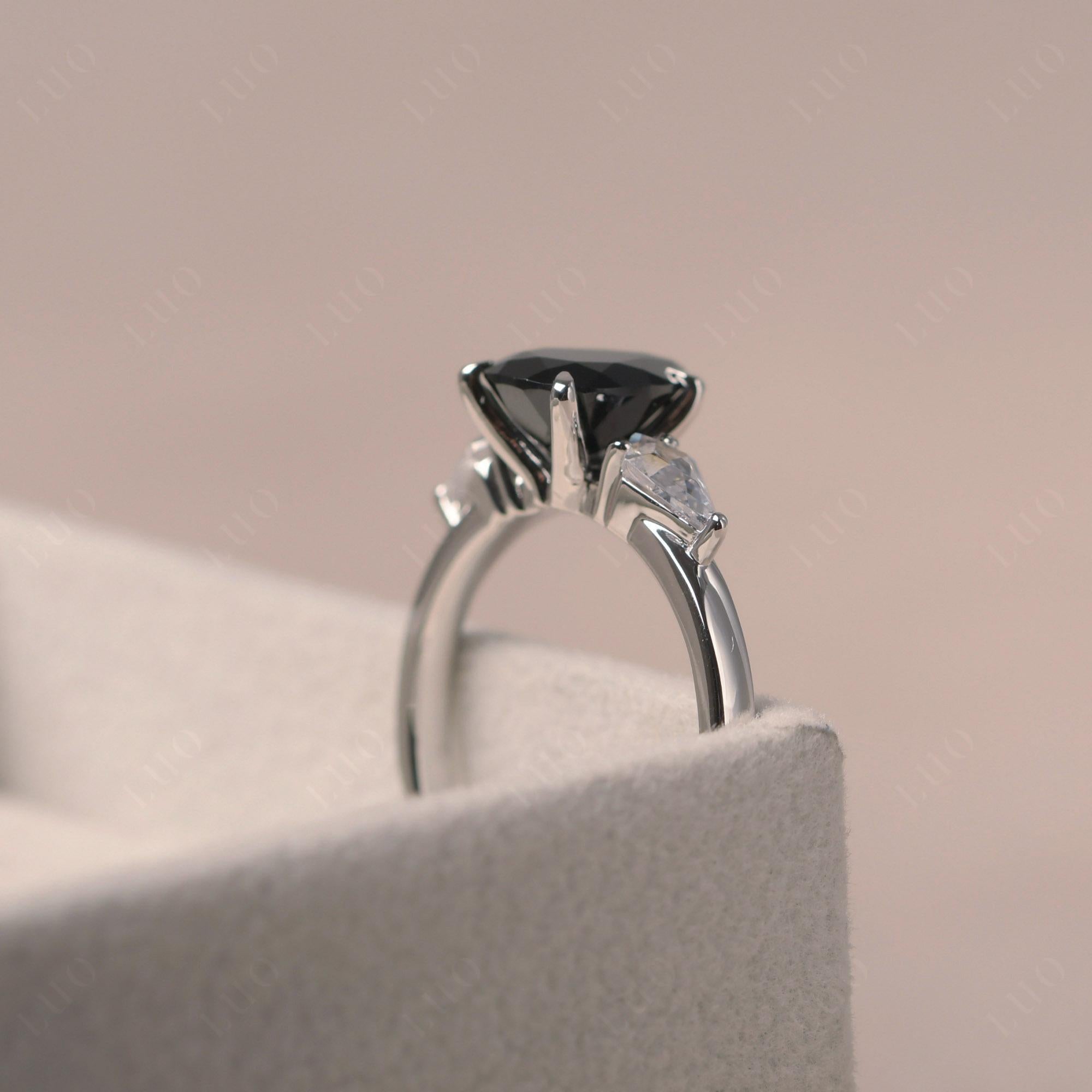 Pear Black Spinel Trilogy Engagement Ring - LUO Jewelry 