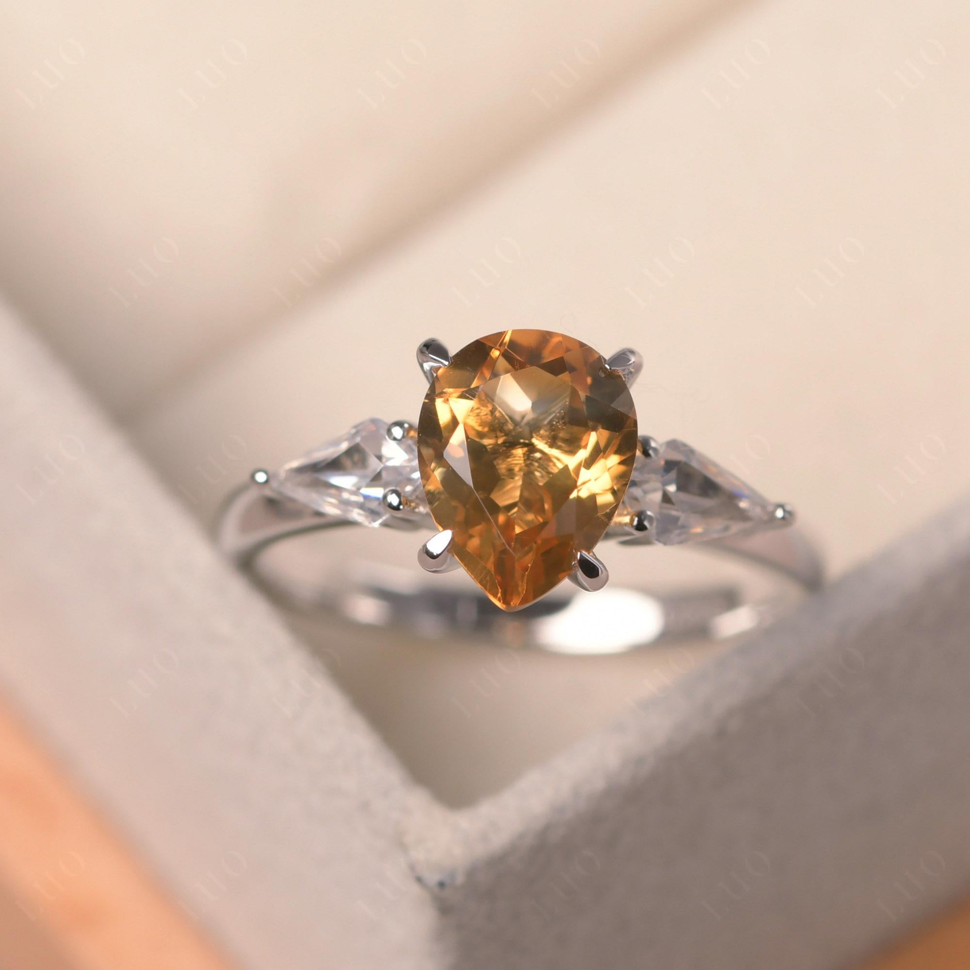 Citrine Pear Three Stone Ring - LUO Jewelry 