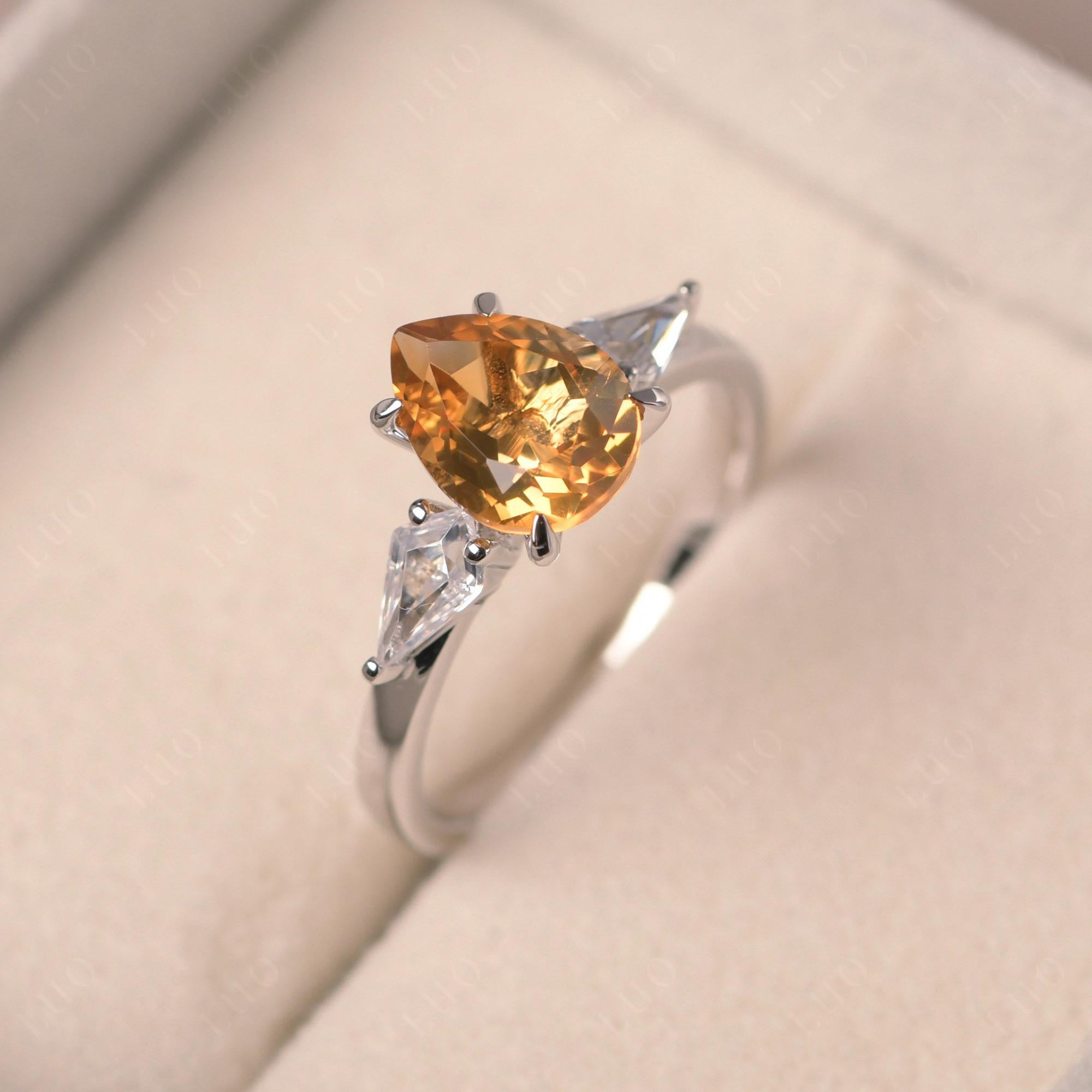 Citrine Pear Three Stone Ring - LUO Jewelry 