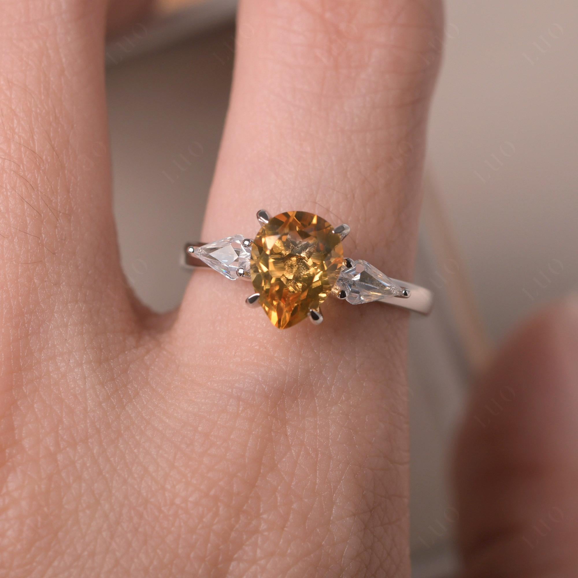 Citrine Pear Three Stone Ring - LUO Jewelry 