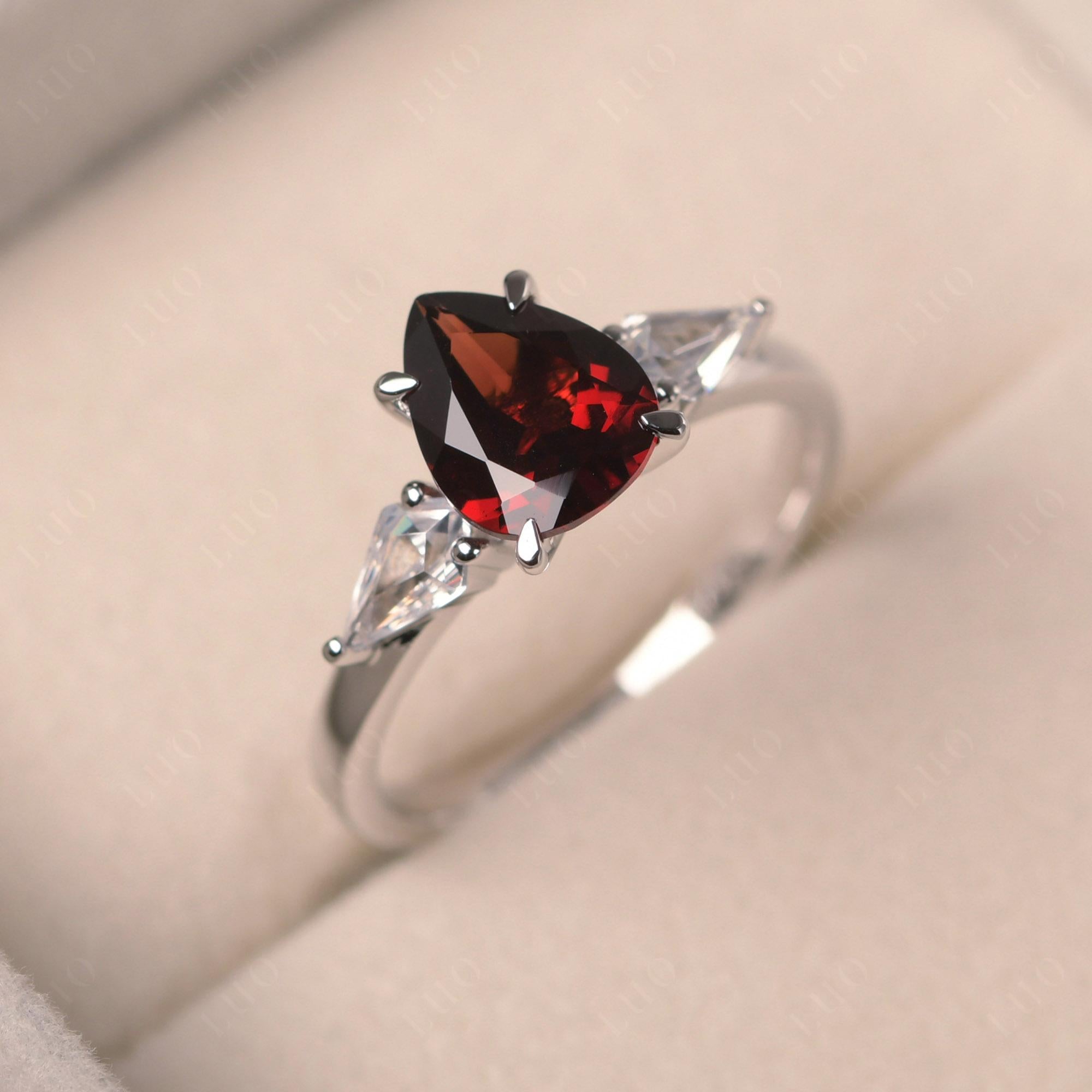 Garnet Pear Three Stone Ring - LUO Jewelry 