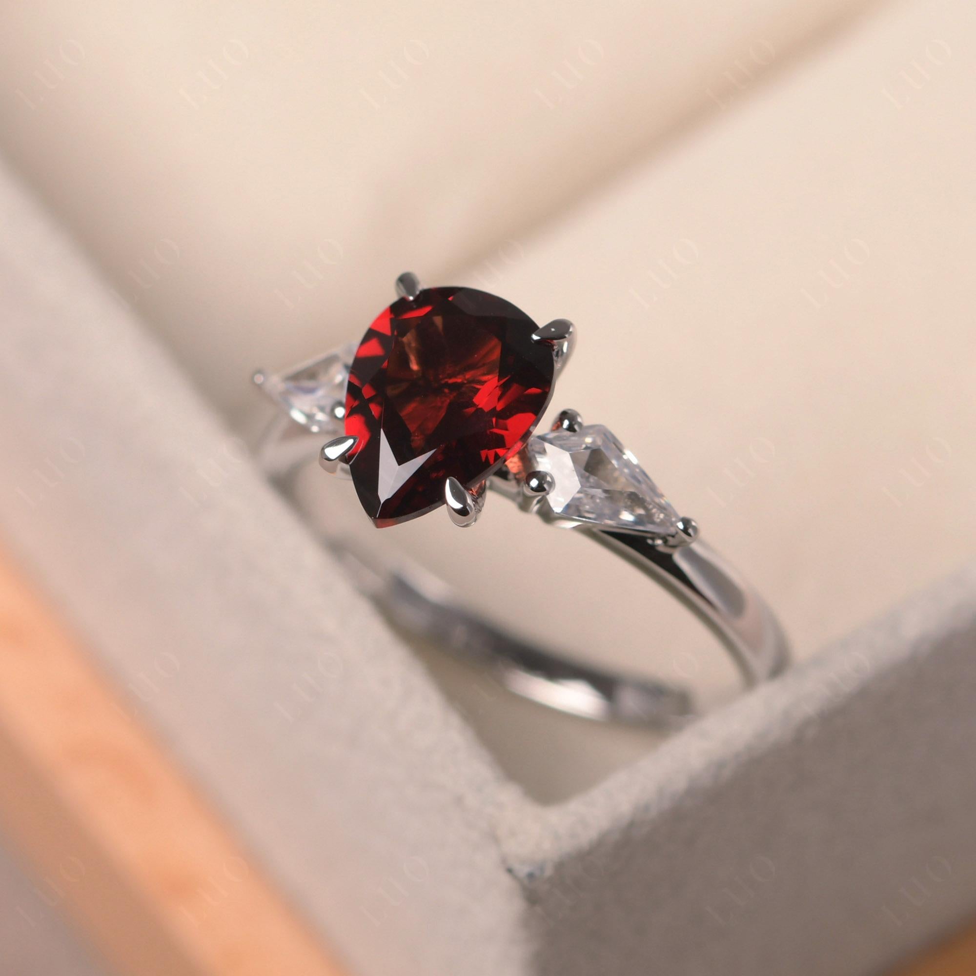 Garnet Pear Three Stone Ring - LUO Jewelry 