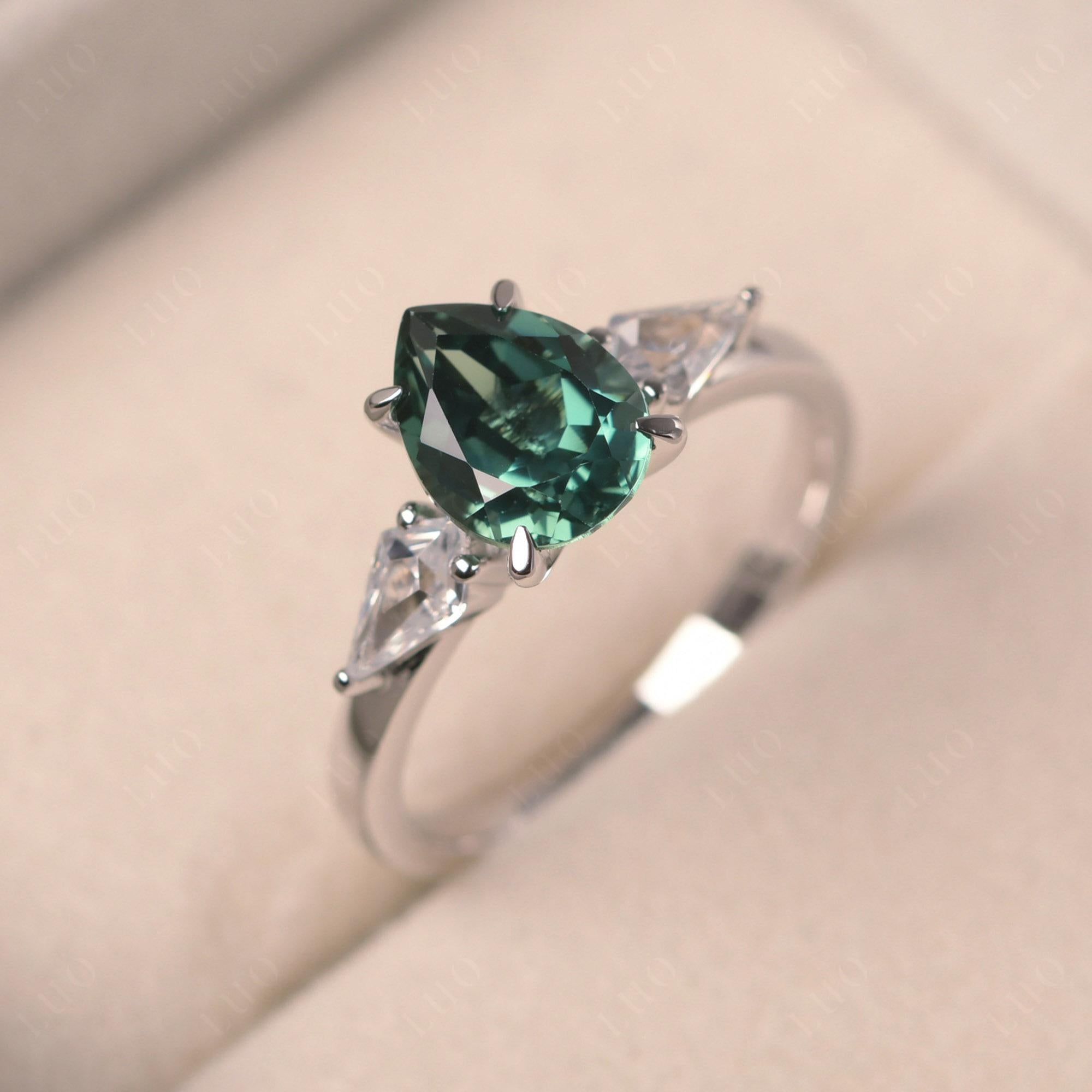 Pear Green Sapphire Trilogy Engagement Ring - LUO Jewelry 