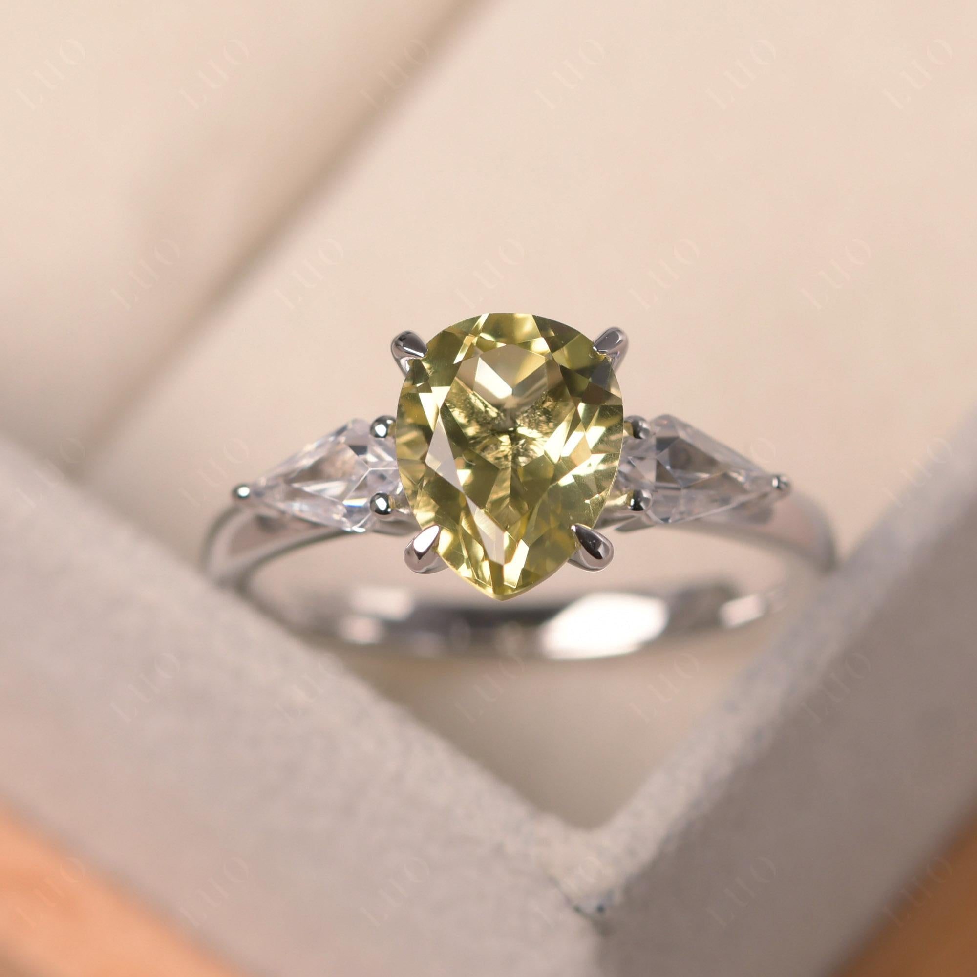 Pear Lemon Quartz Trilogy Engagement Ring - LUO Jewelry 