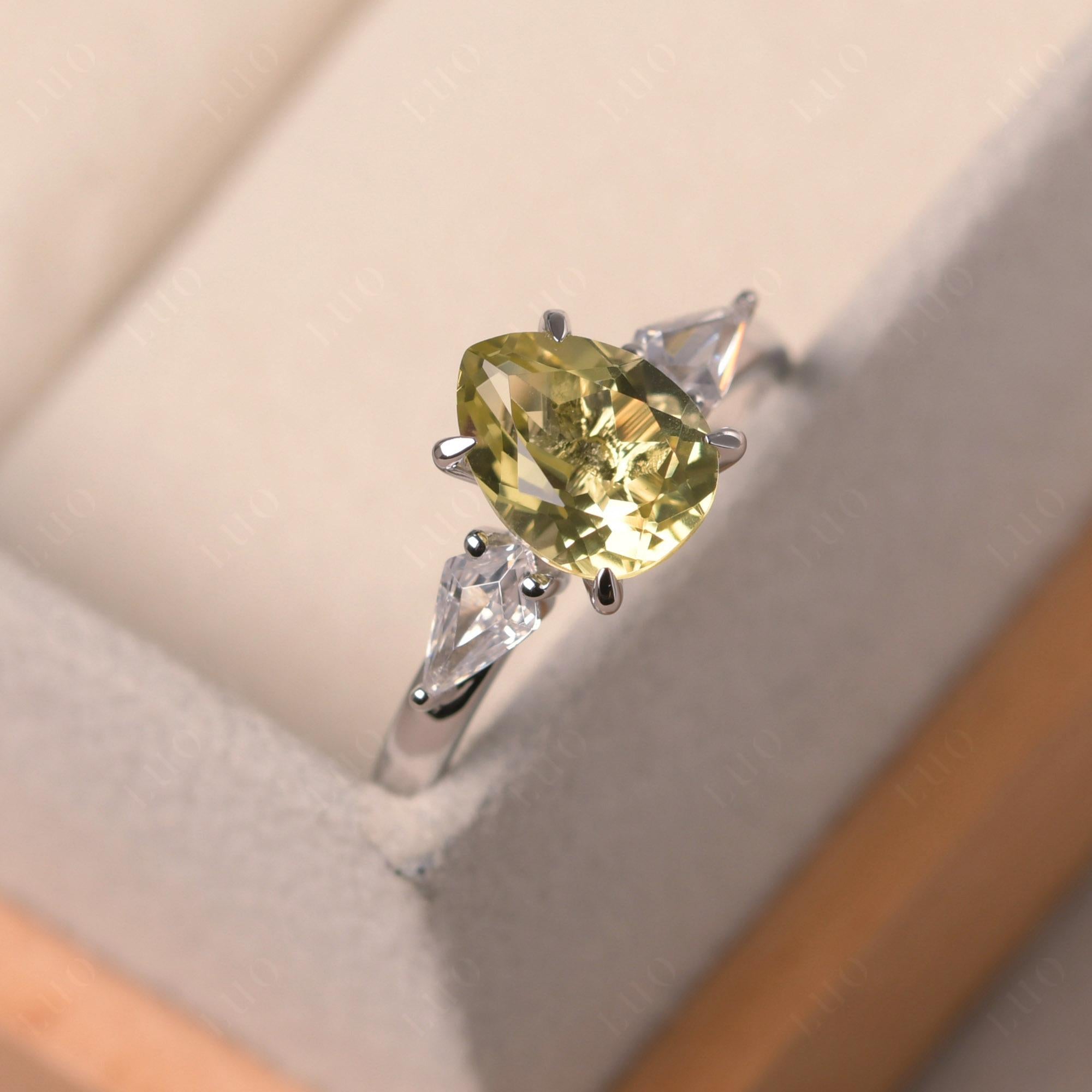 Pear Lemon Quartz Trilogy Engagement Ring - LUO Jewelry 