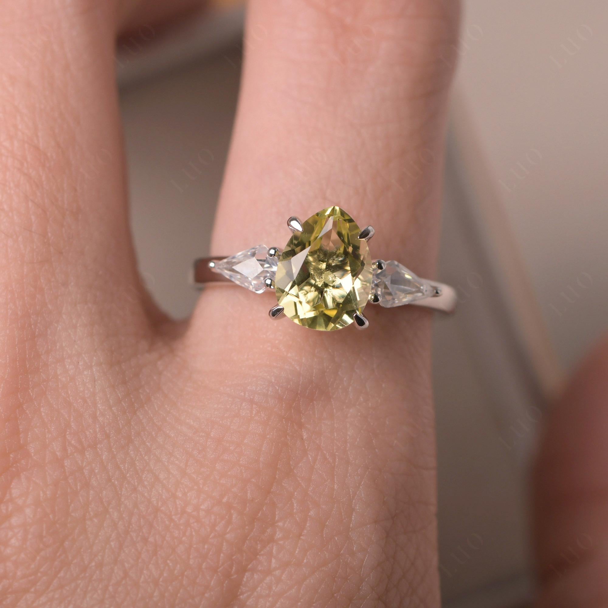 Pear Lemon Quartz Trilogy Engagement Ring - LUO Jewelry 