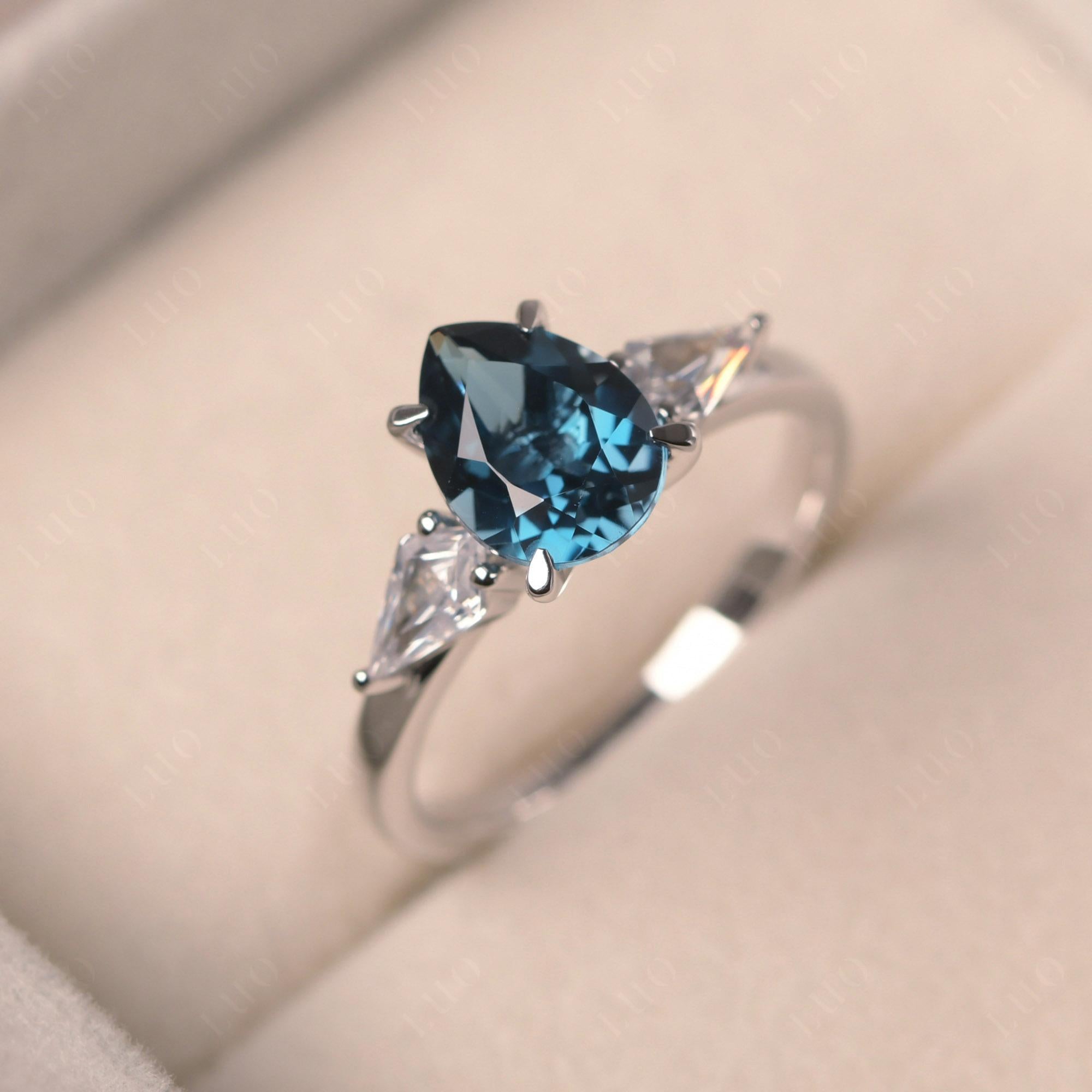 London Blue Topaz Pear Three Stone Ring - LUO Jewelry 