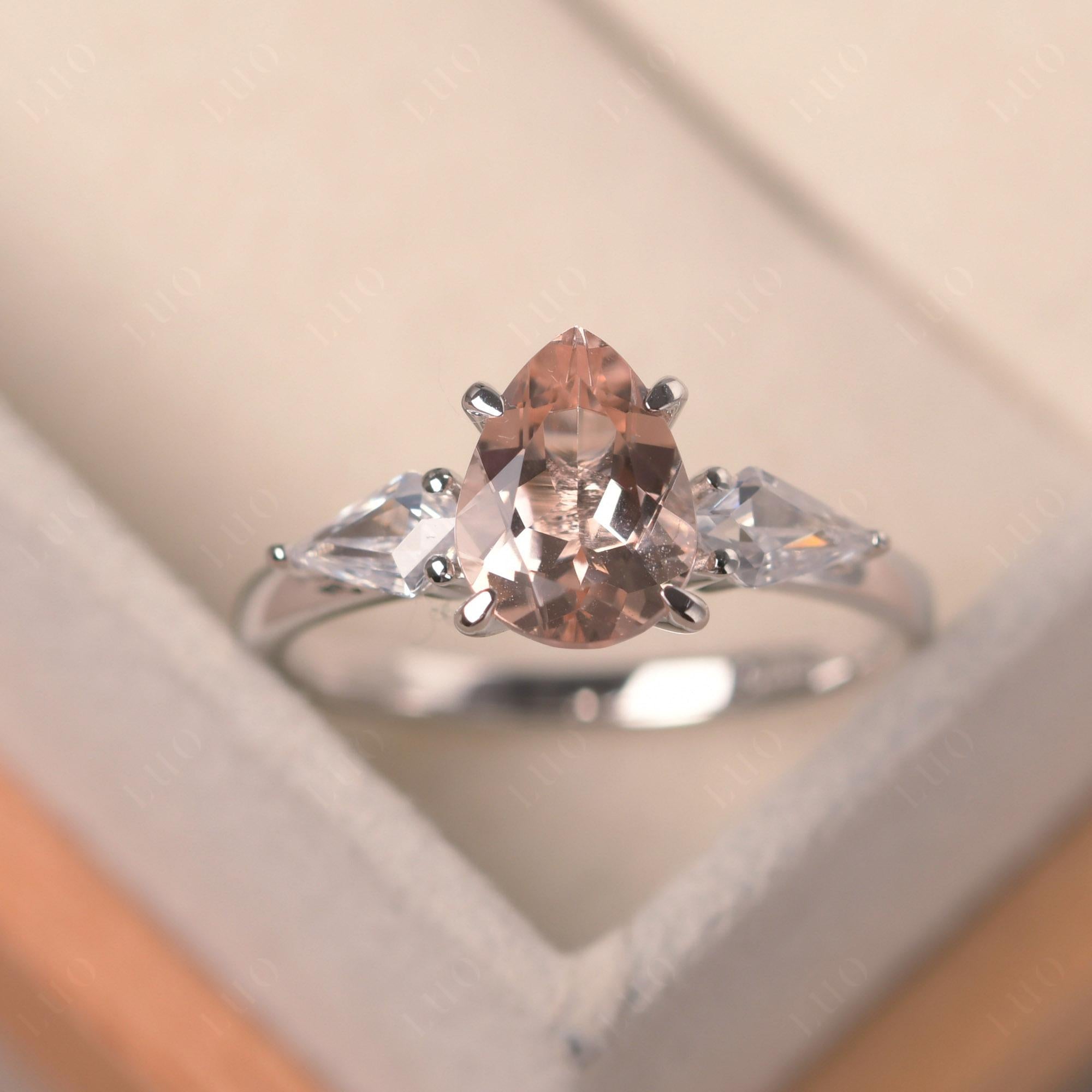 Pear Morganite Trilogy Engagement Ring - LUO Jewelry 