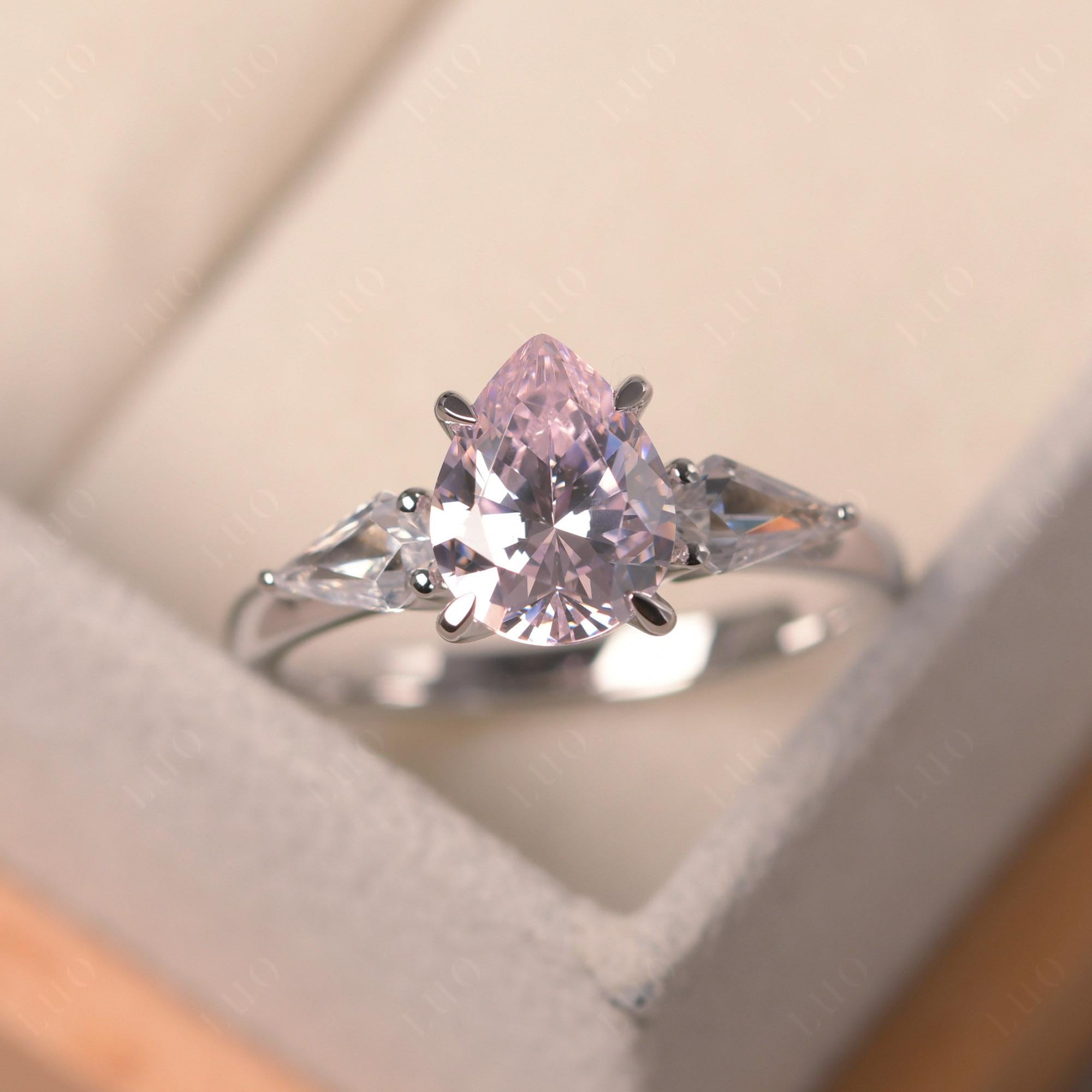 Pear Pink Cubic Zirconia Trilogy Engagement Ring - LUO Jewelry 