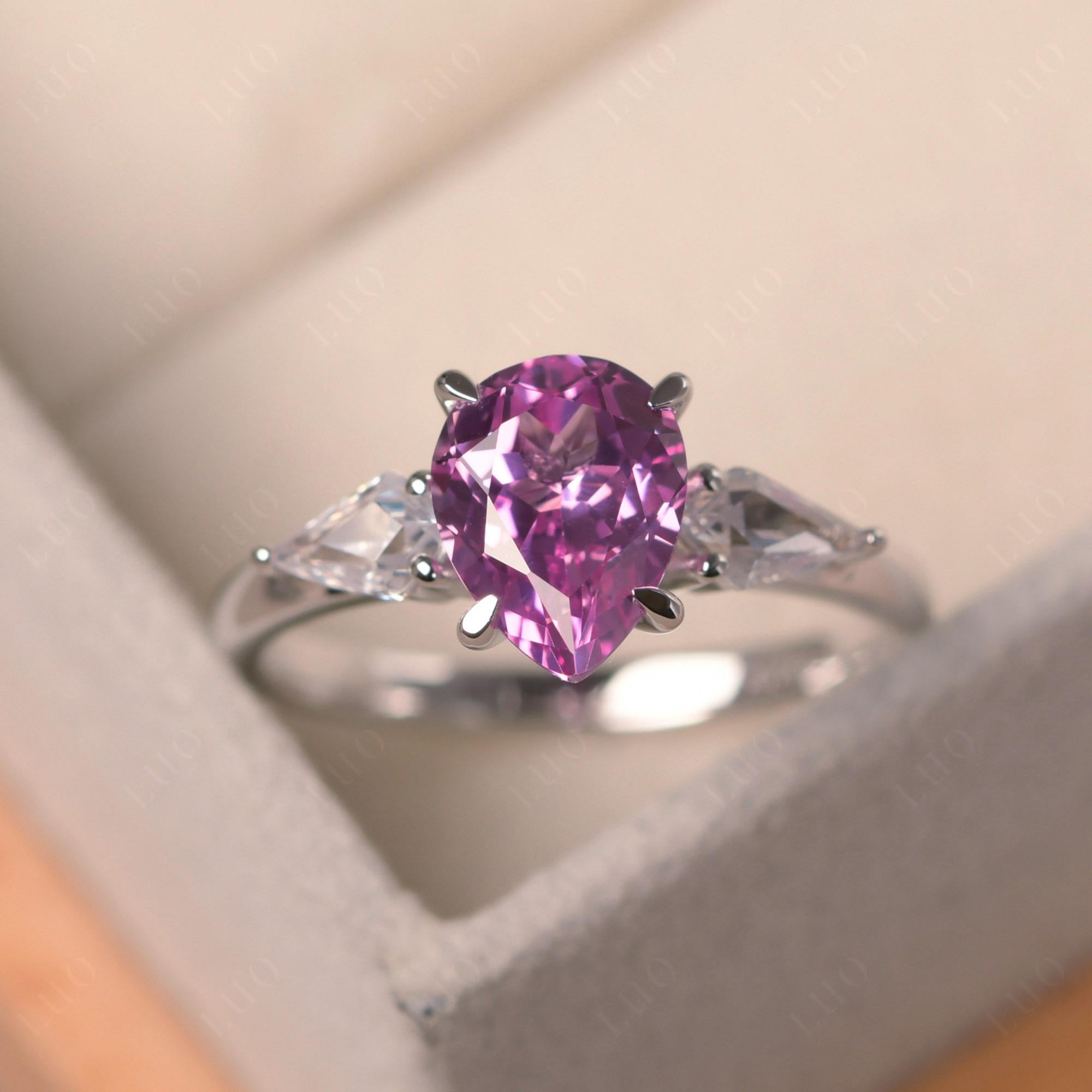 Pink Sapphire Pear Three Stone Ring - LUO Jewelry 