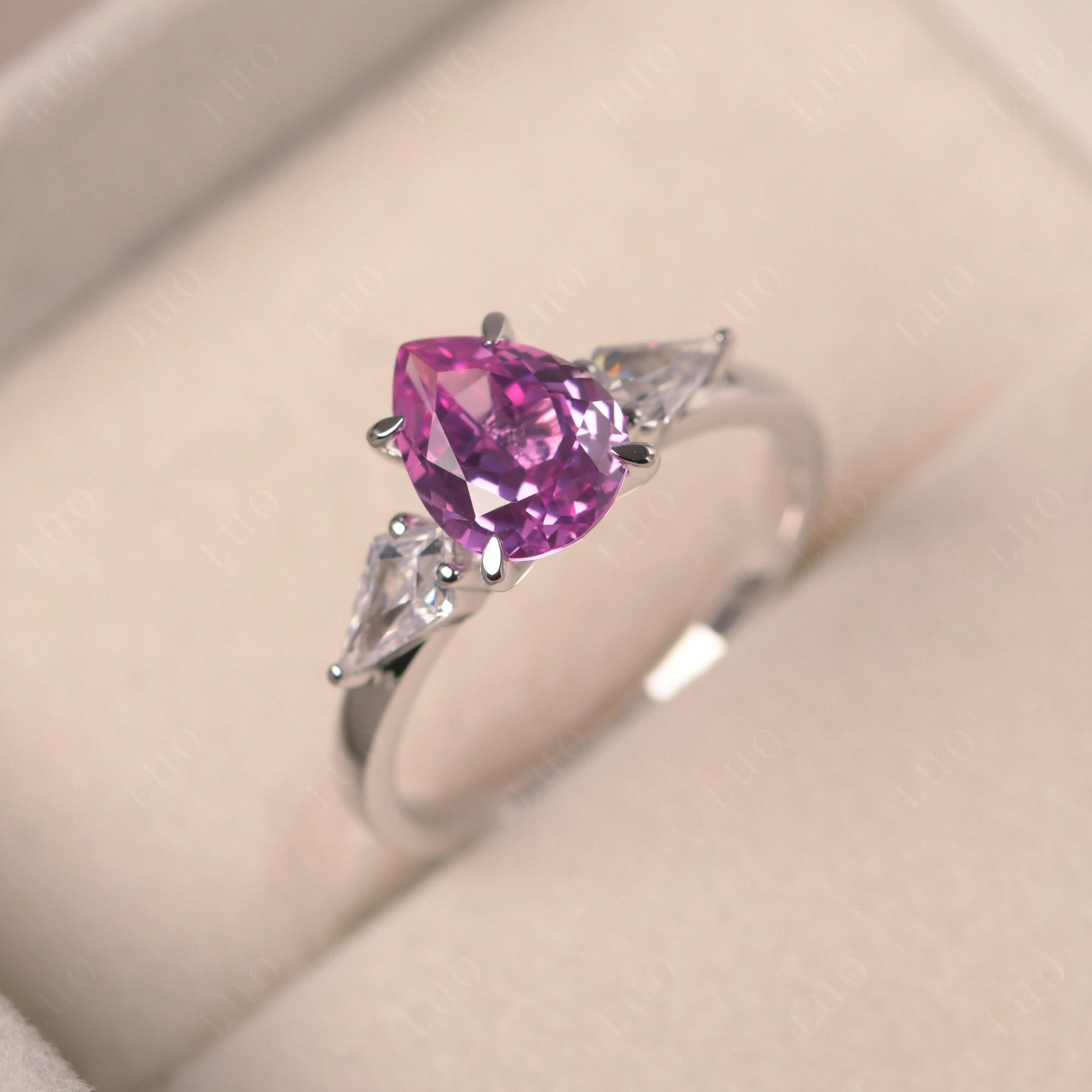 Pink Sapphire Pear Three Stone Ring - LUO Jewelry 