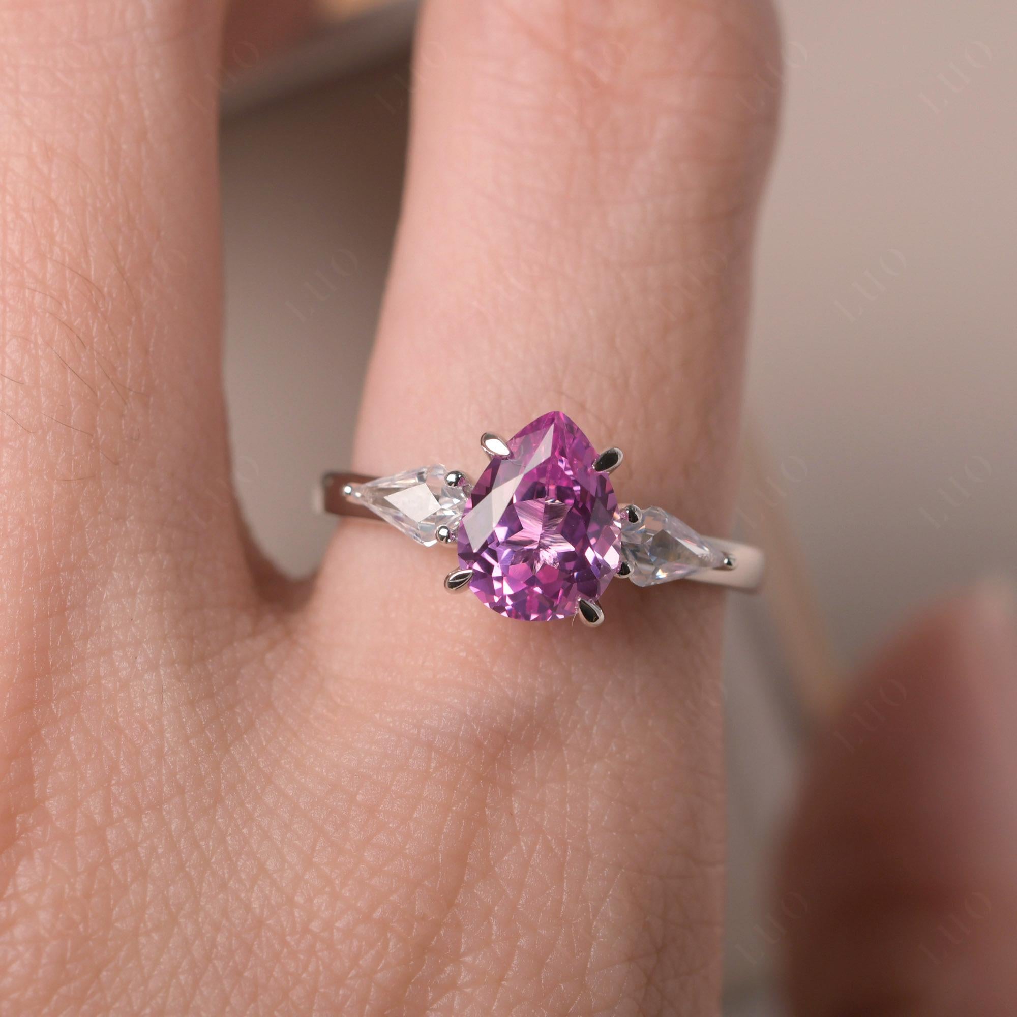 Pink Sapphire Pear Three Stone Ring - LUO Jewelry 