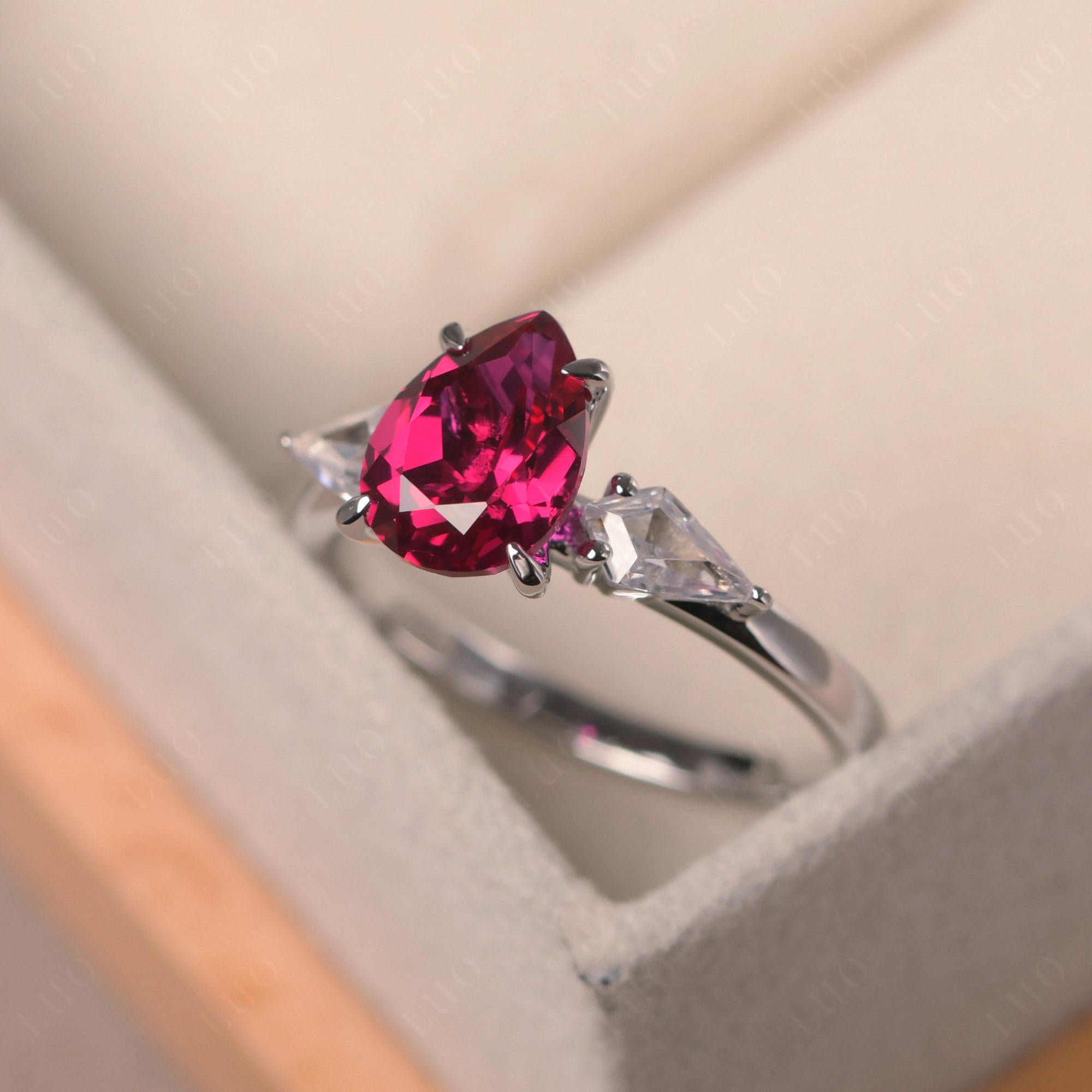 Pear Ruby Trilogy Engagement Ring - LUO Jewelry 