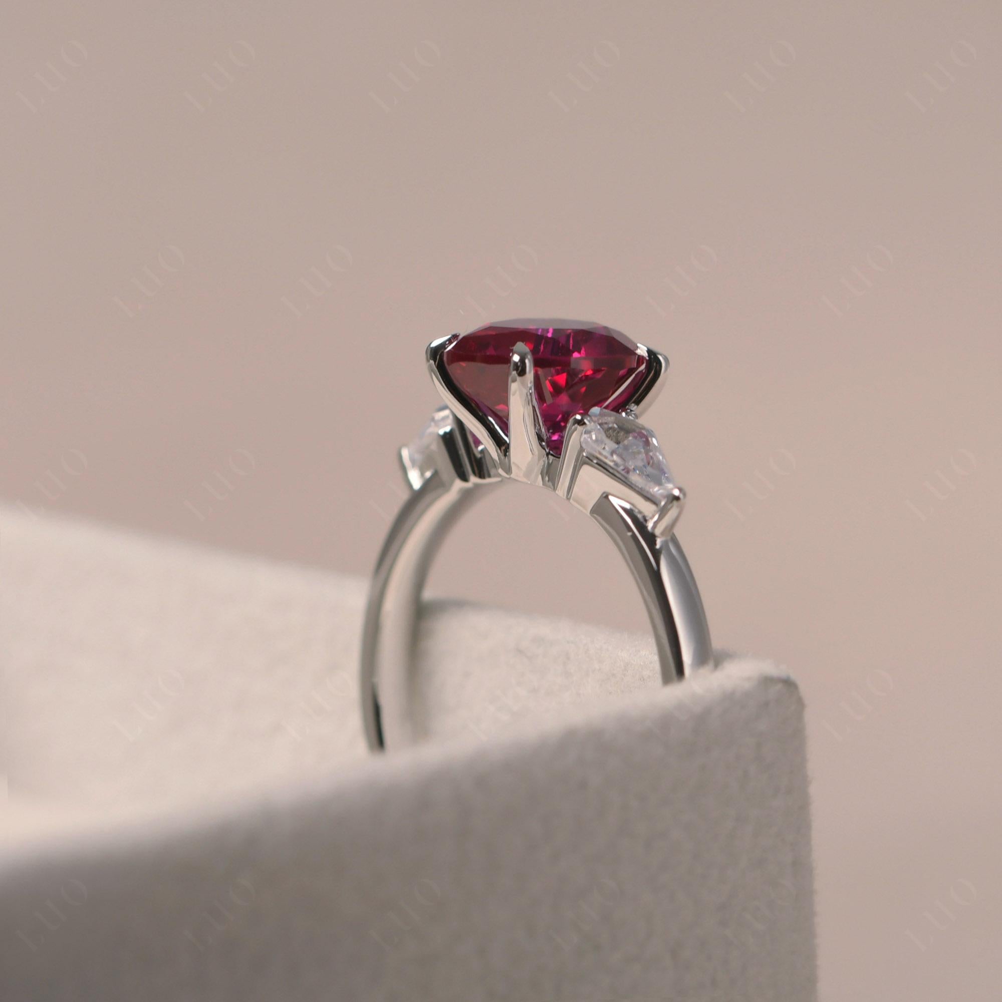 Pear Ruby Trilogy Engagement Ring - LUO Jewelry 