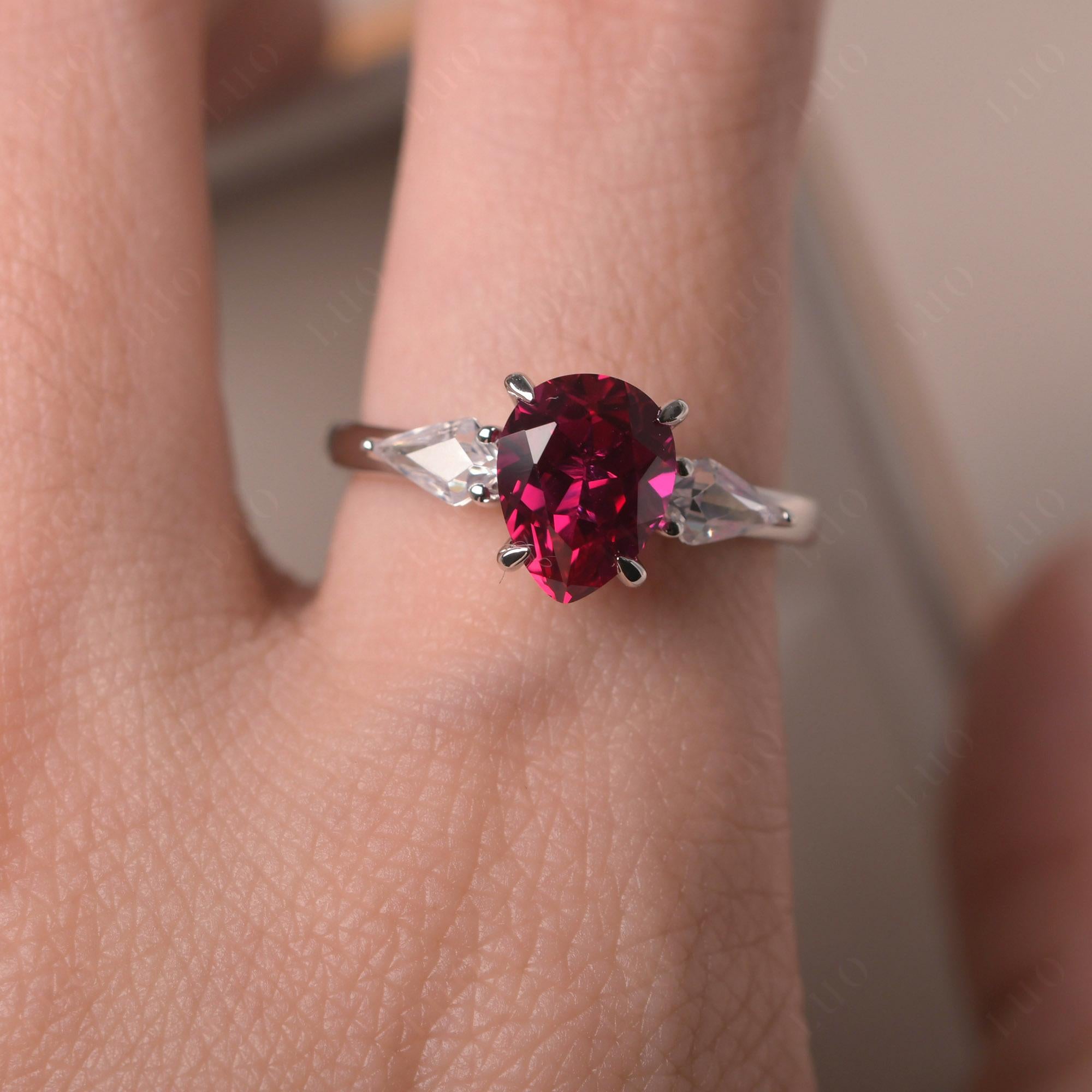 Pear Ruby Trilogy Engagement Ring - LUO Jewelry 