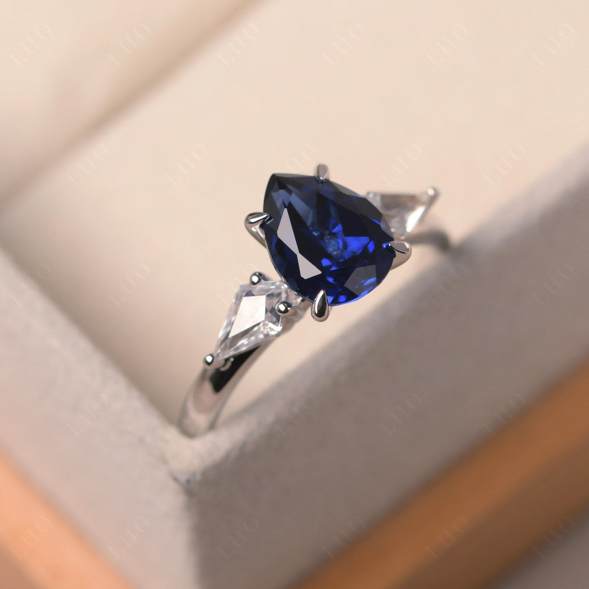 Sapphire Pear Three Stone Ring - LUO Jewelry 