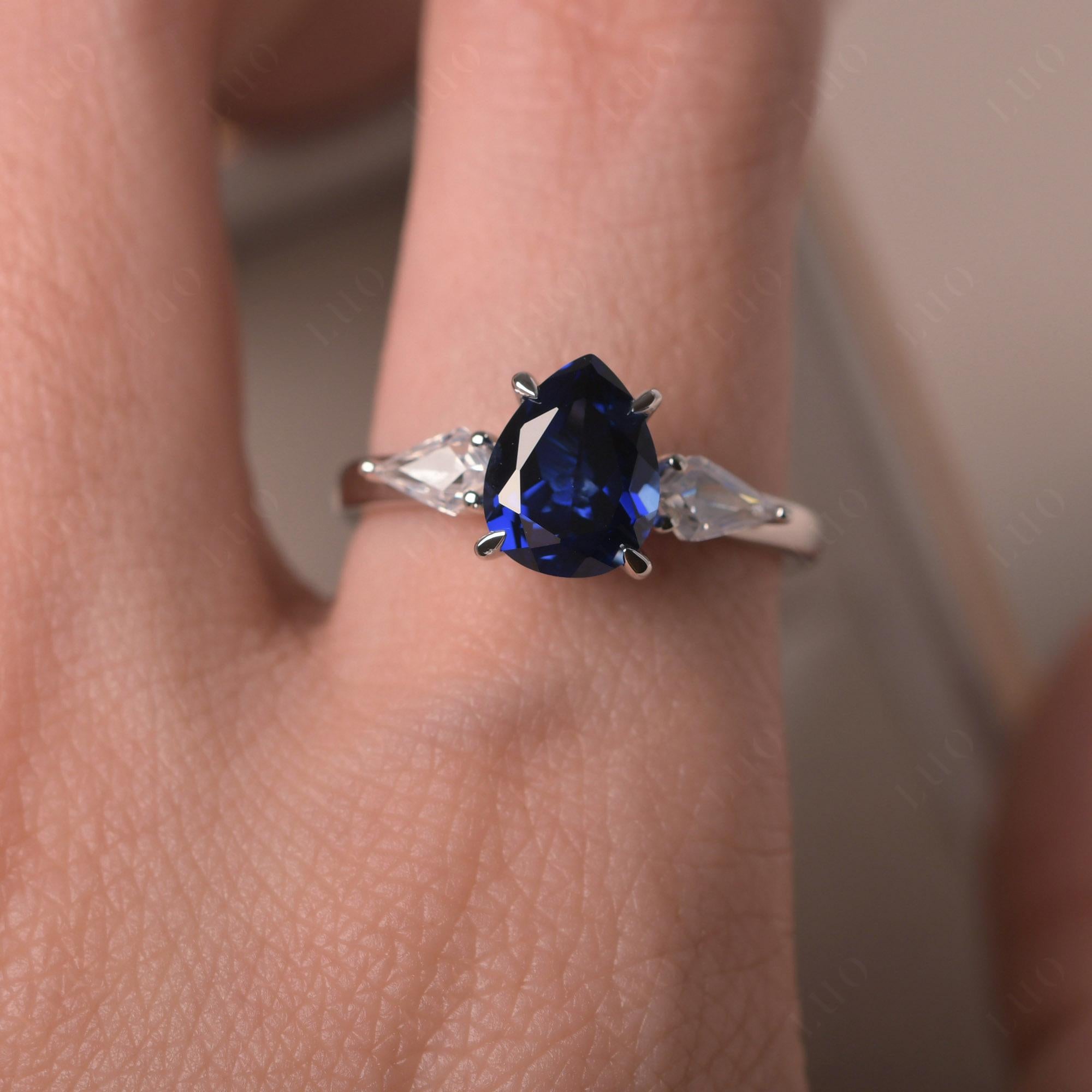 Sapphire Pear Three Stone Ring - LUO Jewelry 