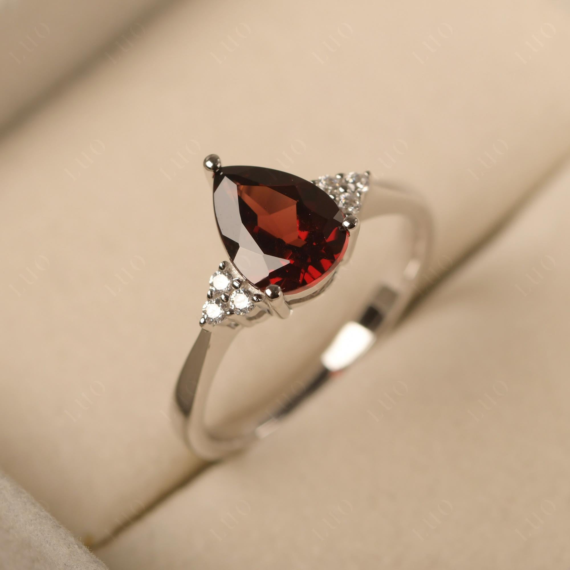 Pear Shaped Garnet Promise Ring | LUO Jewelry