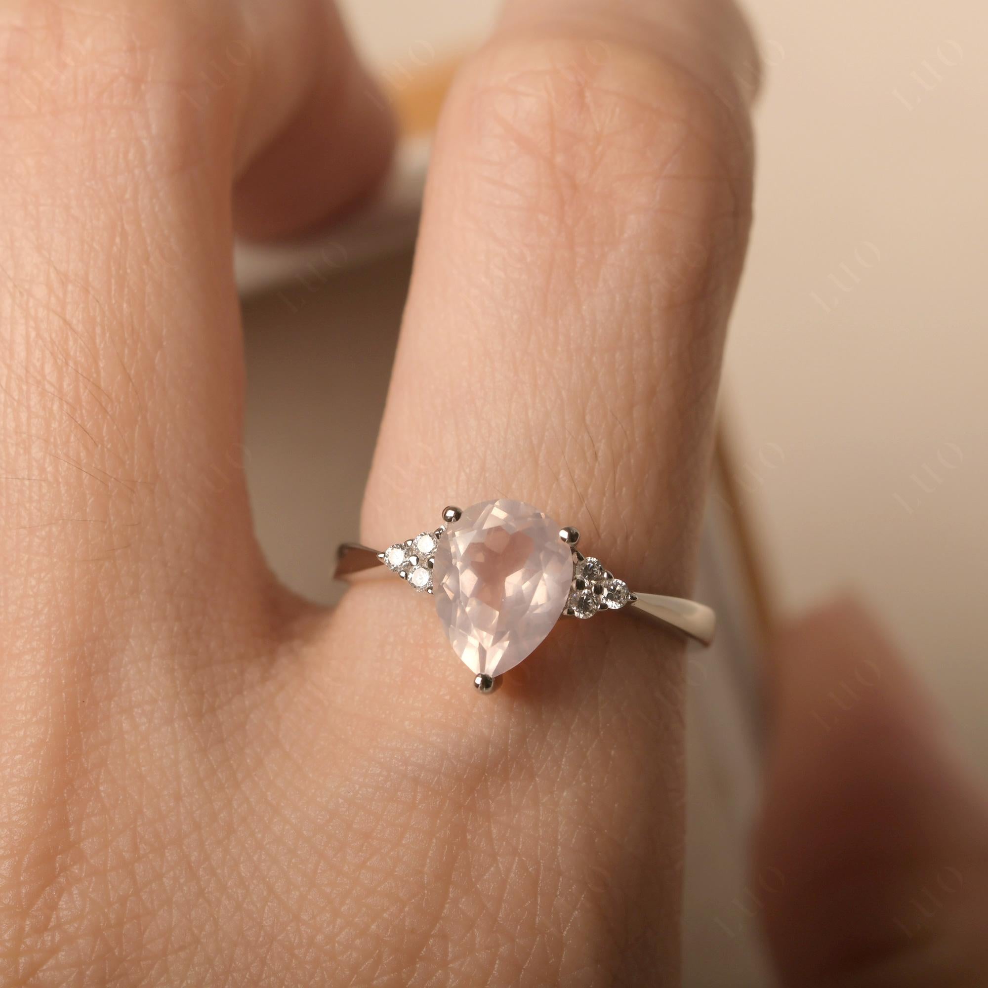 Pear Shaped Rose Quartz Promise Ring | LUO Jewelry