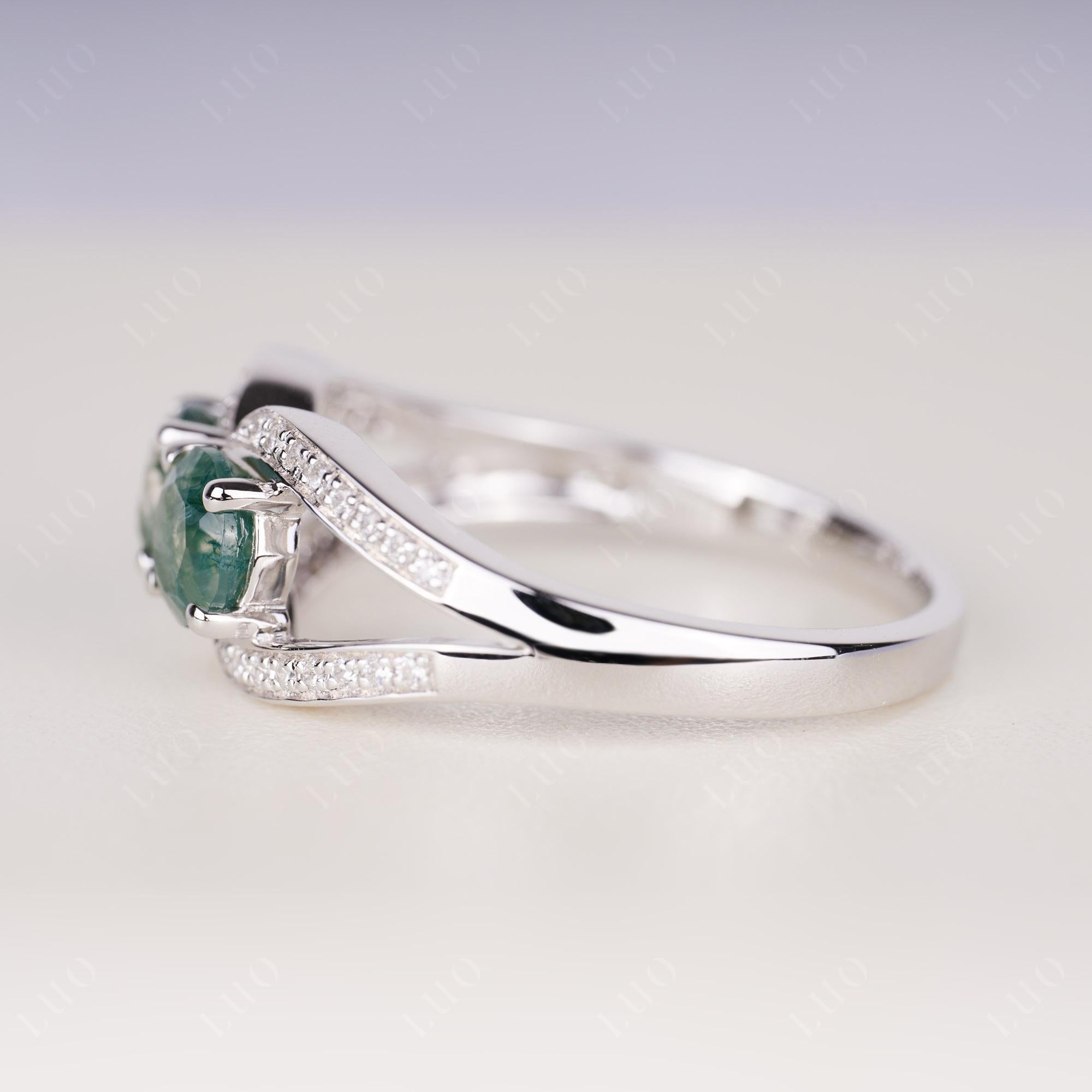 Moss Agate Two Stone Split Shank Ring | LUO Jewelry