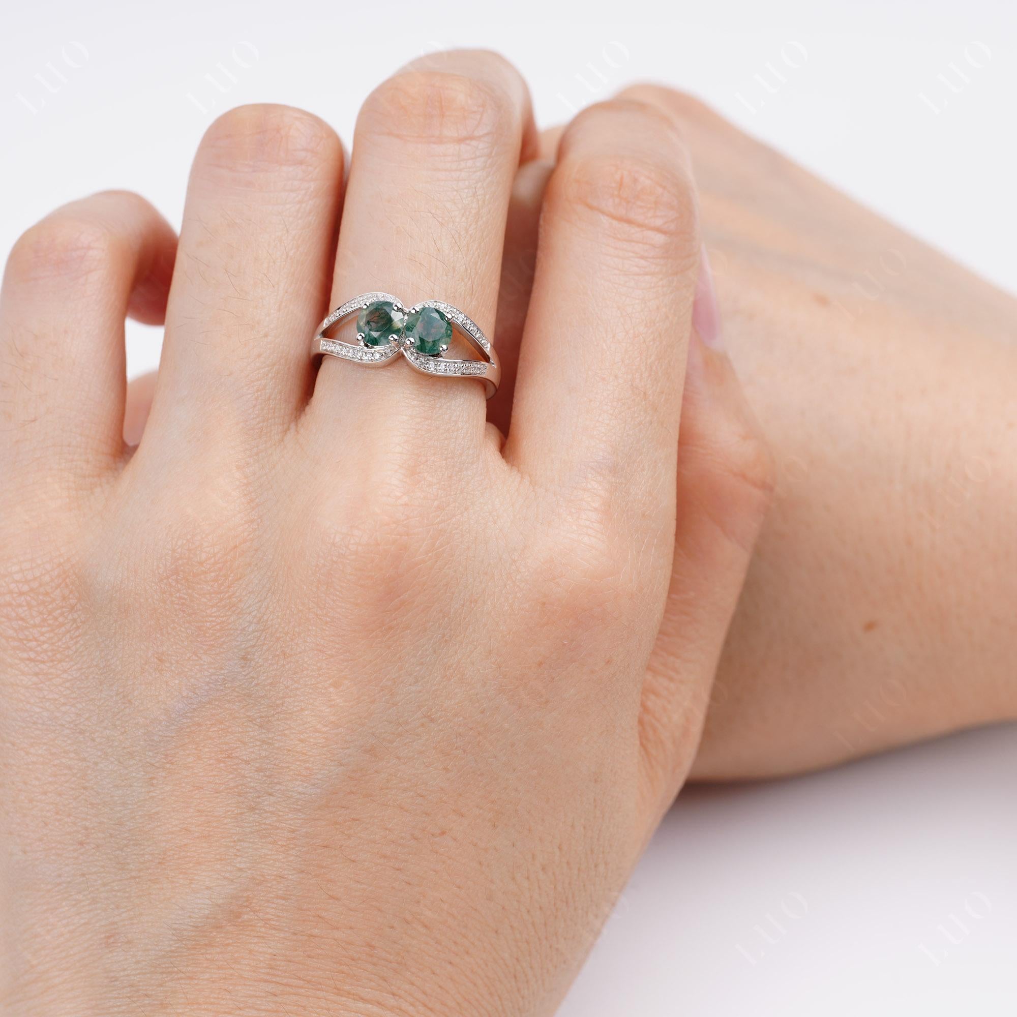 Moss Agate Two Stone Split Shank Ring | LUO Jewelry