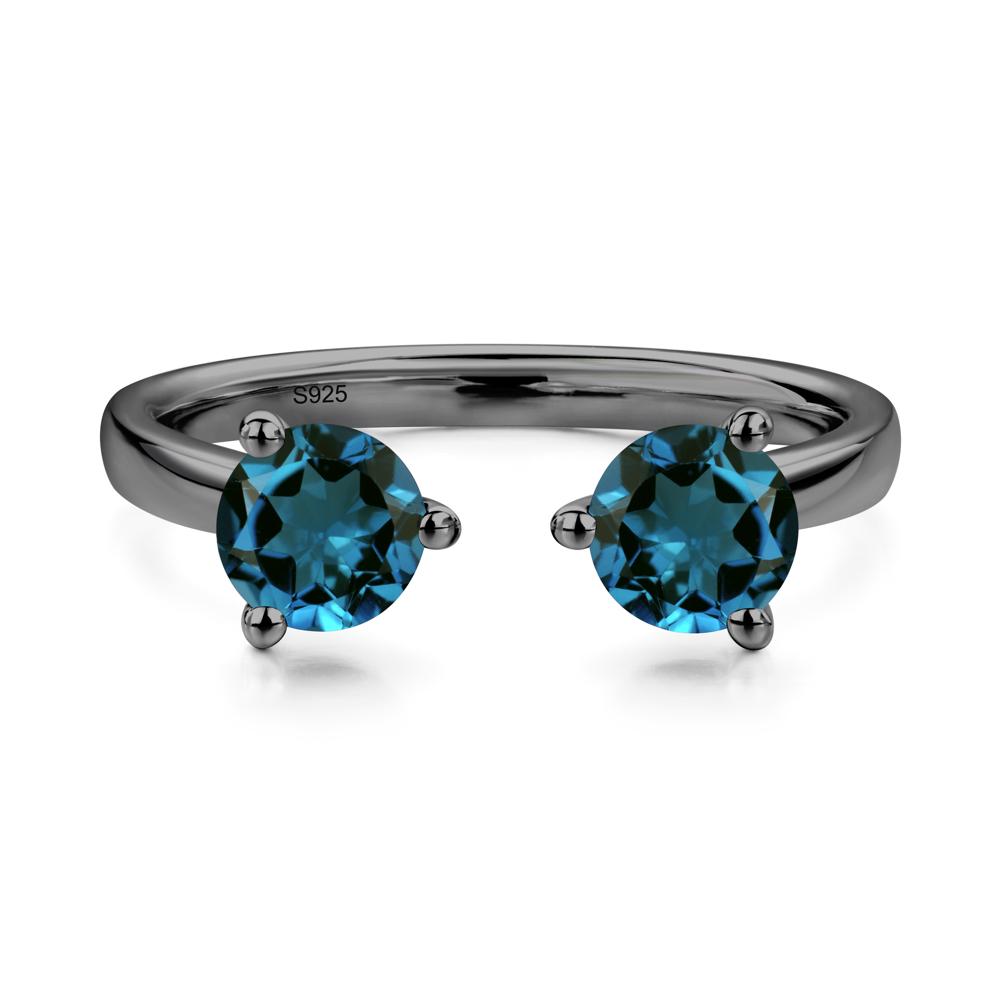 London Blue Topaz Two Stone Open Ring | LUO Jewelry #metal_black finish sterling silver