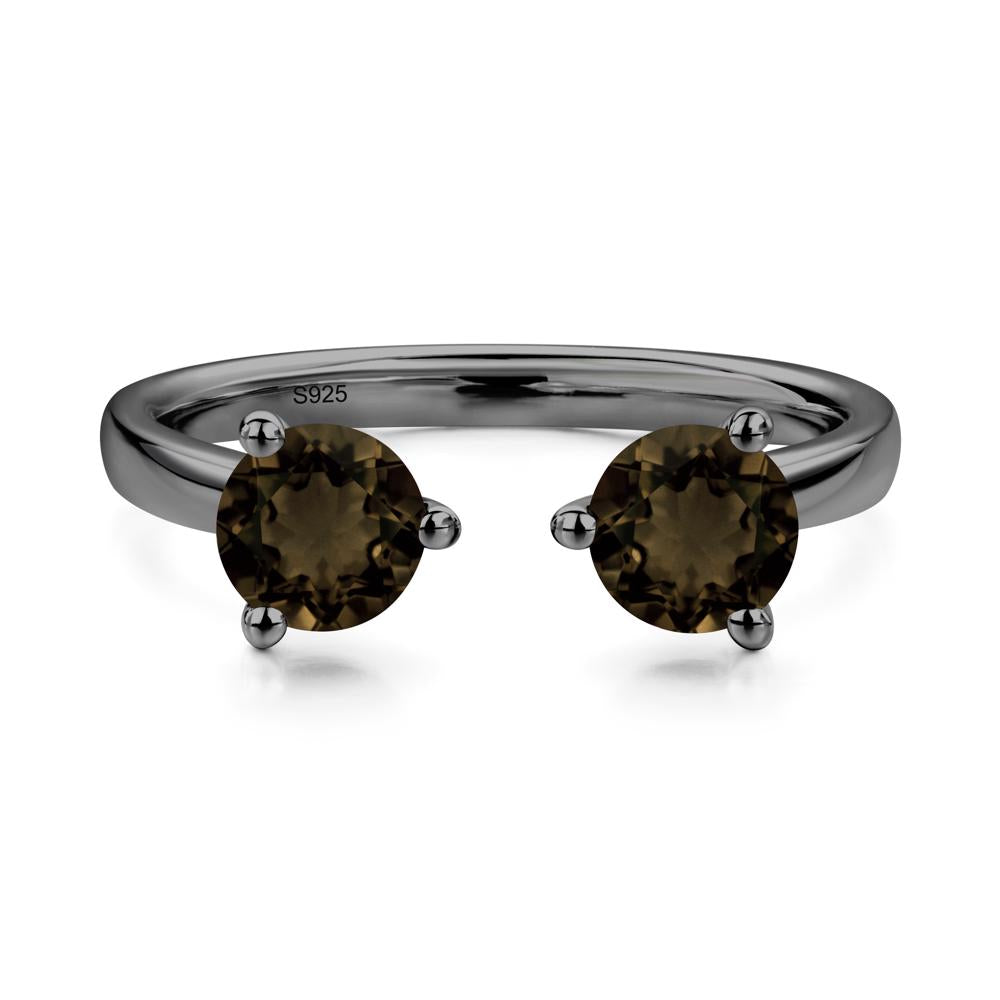 Smoky Quartz Two Stone Open Ring | LUO Jewelry #metal_black finish sterling silver