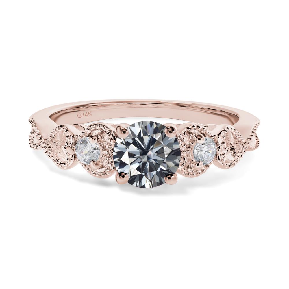 Grey Moissanite Vintage Style Engagement Ring | LUO Jewelry #metal_14k rose gold