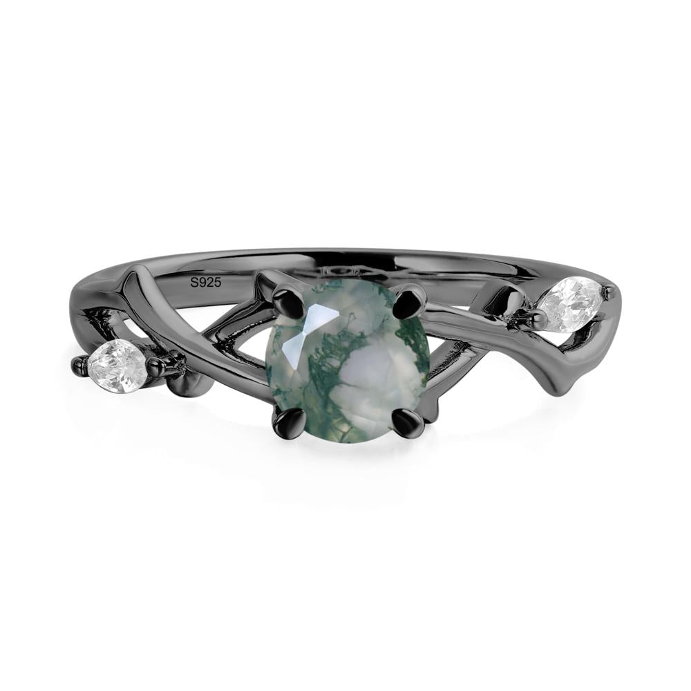 Moss Agate Twig Engagement Ring - LUO Jewelry #metal_black finish sterling silver