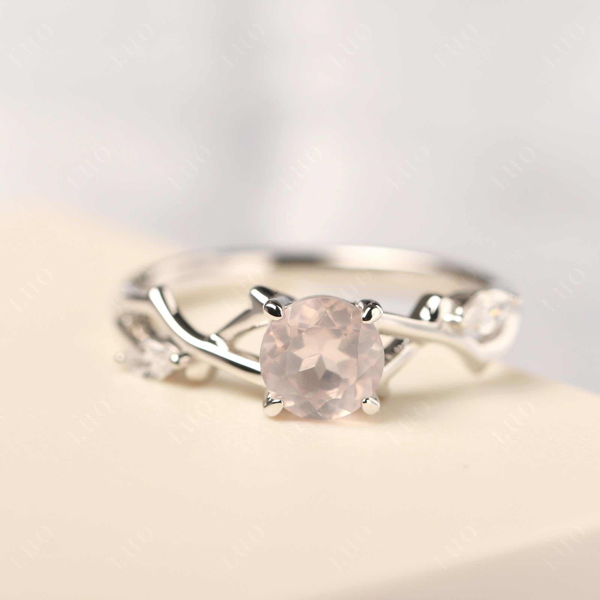 Rose Quartz Twig Engagement Ring - LUO Jewelry 