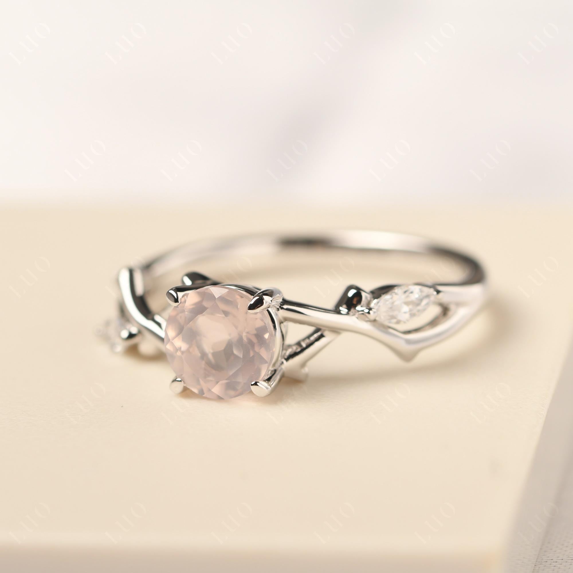 Rose Quartz Twig Engagement Ring - LUO Jewelry 