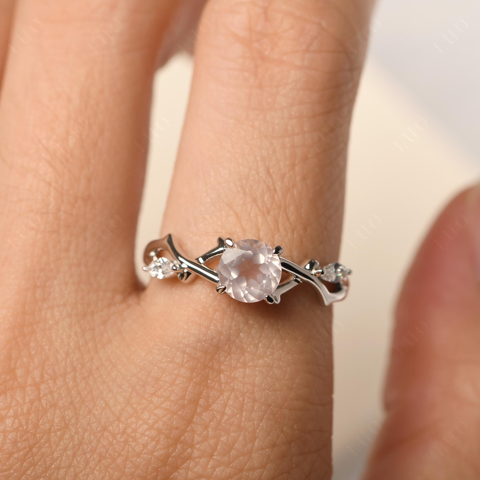 Rose Quartz Twig Engagement Ring - LUO Jewelry 