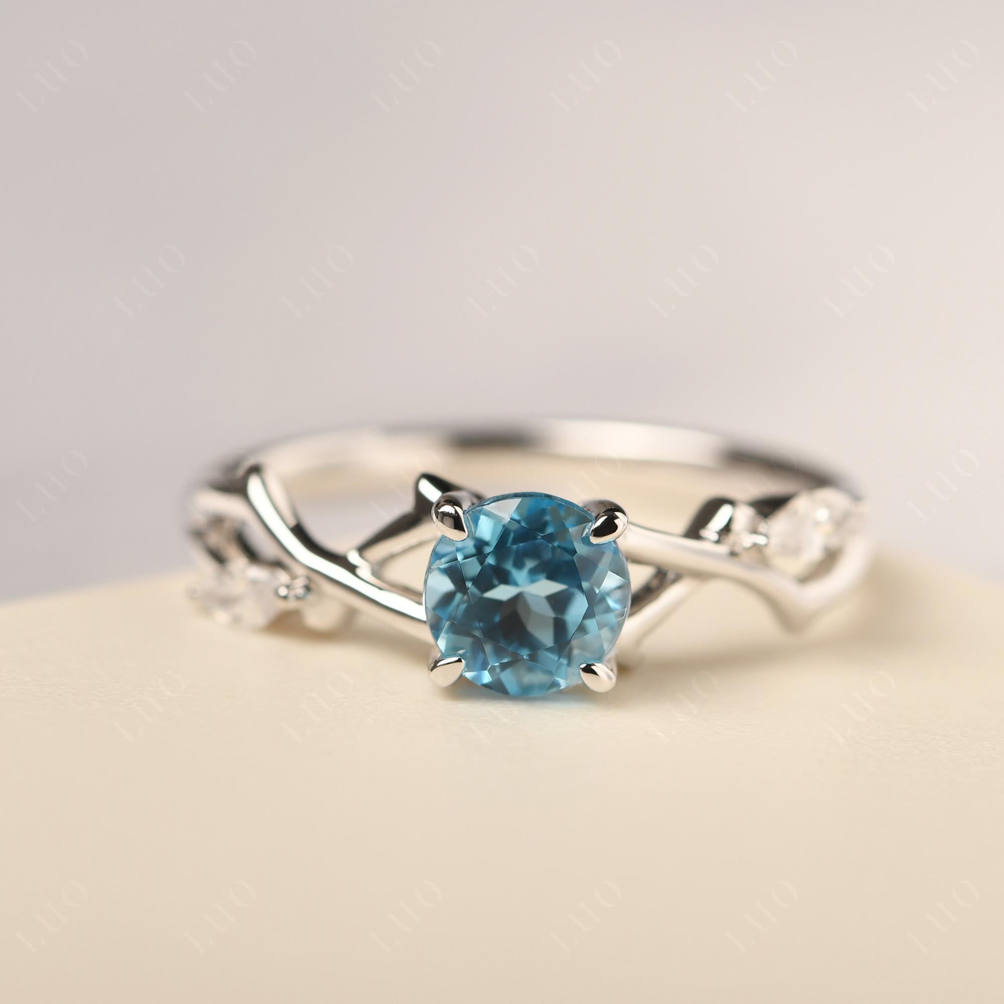 Swiss Blue Topaz Twig Engagement Ring - LUO Jewelry 