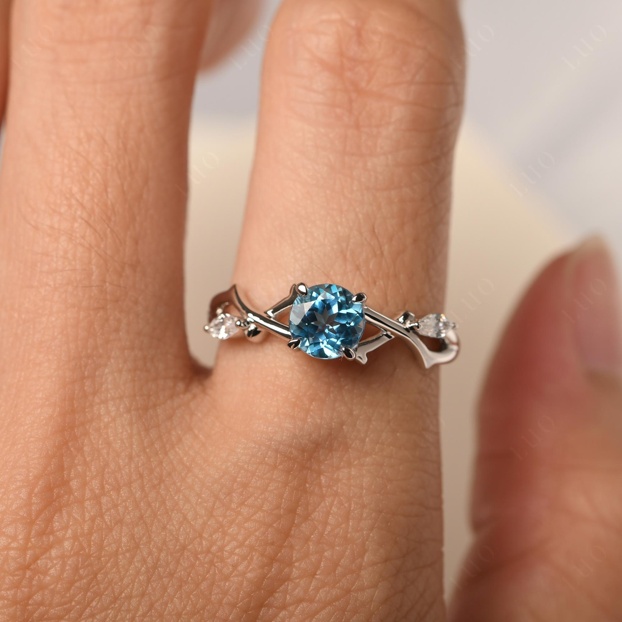 Swiss Blue Topaz Twig Engagement Ring - LUO Jewelry 