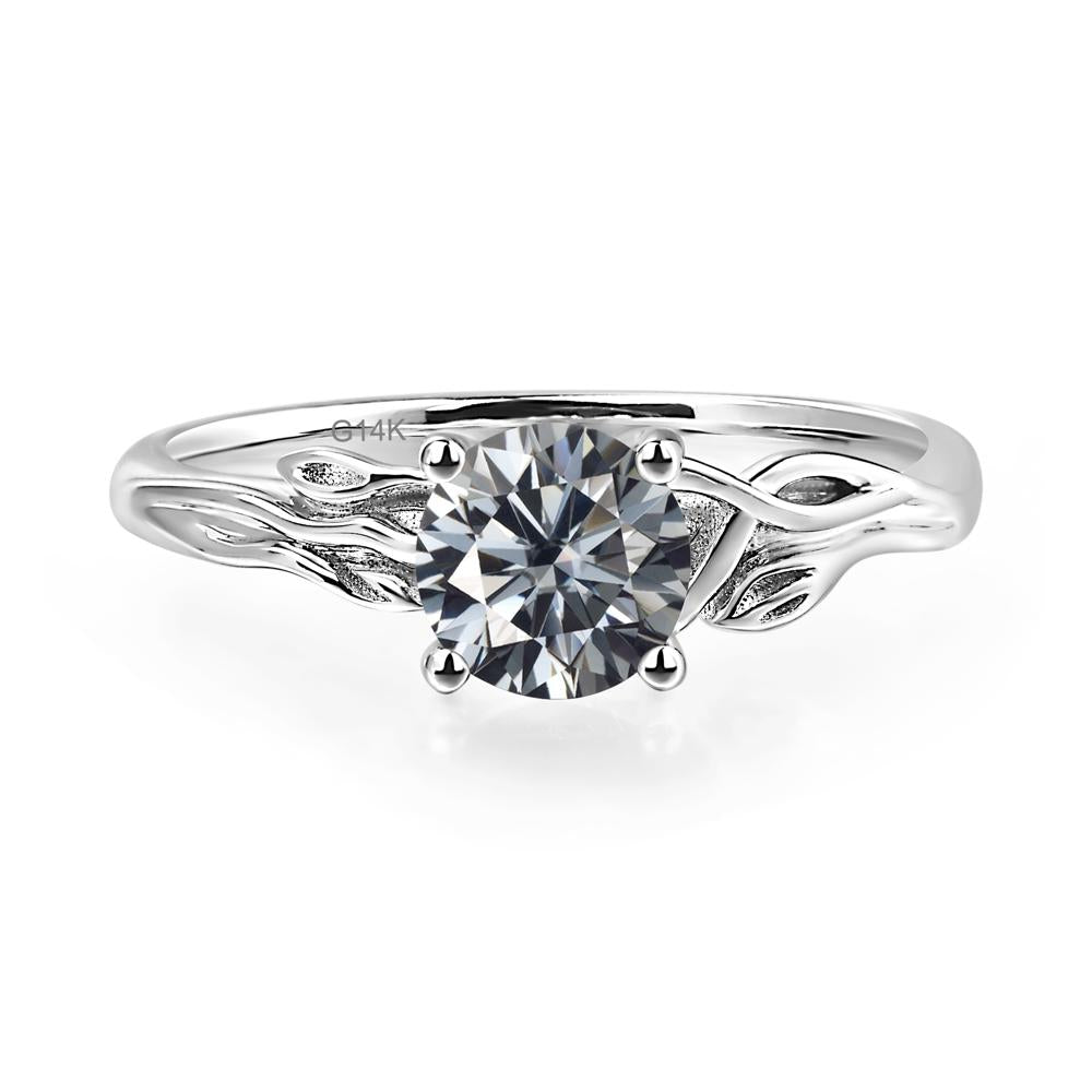 Petite Grey Moissanite Leaf Ring | LUO Jewelry #metal_14k white gold