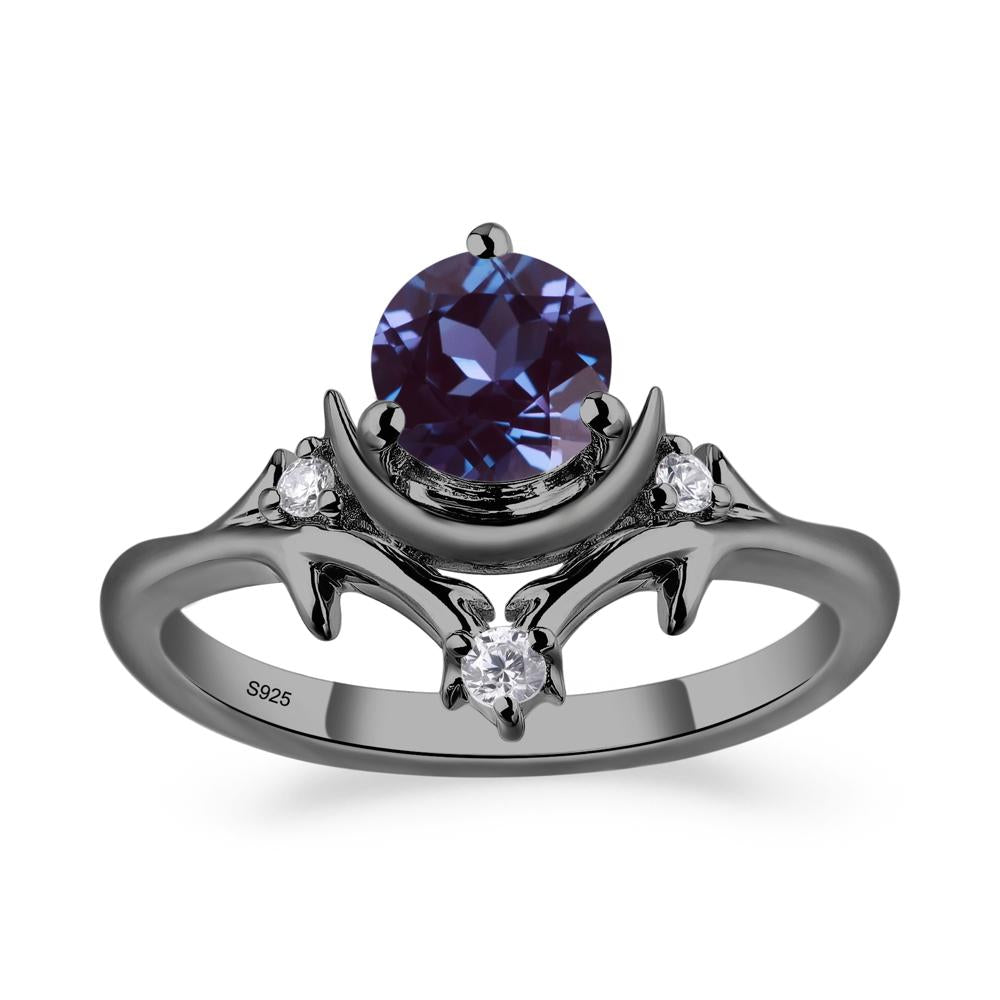 Alexandrite Moon and Star Ring - LUO Jewelry #metal_black finish sterling silver