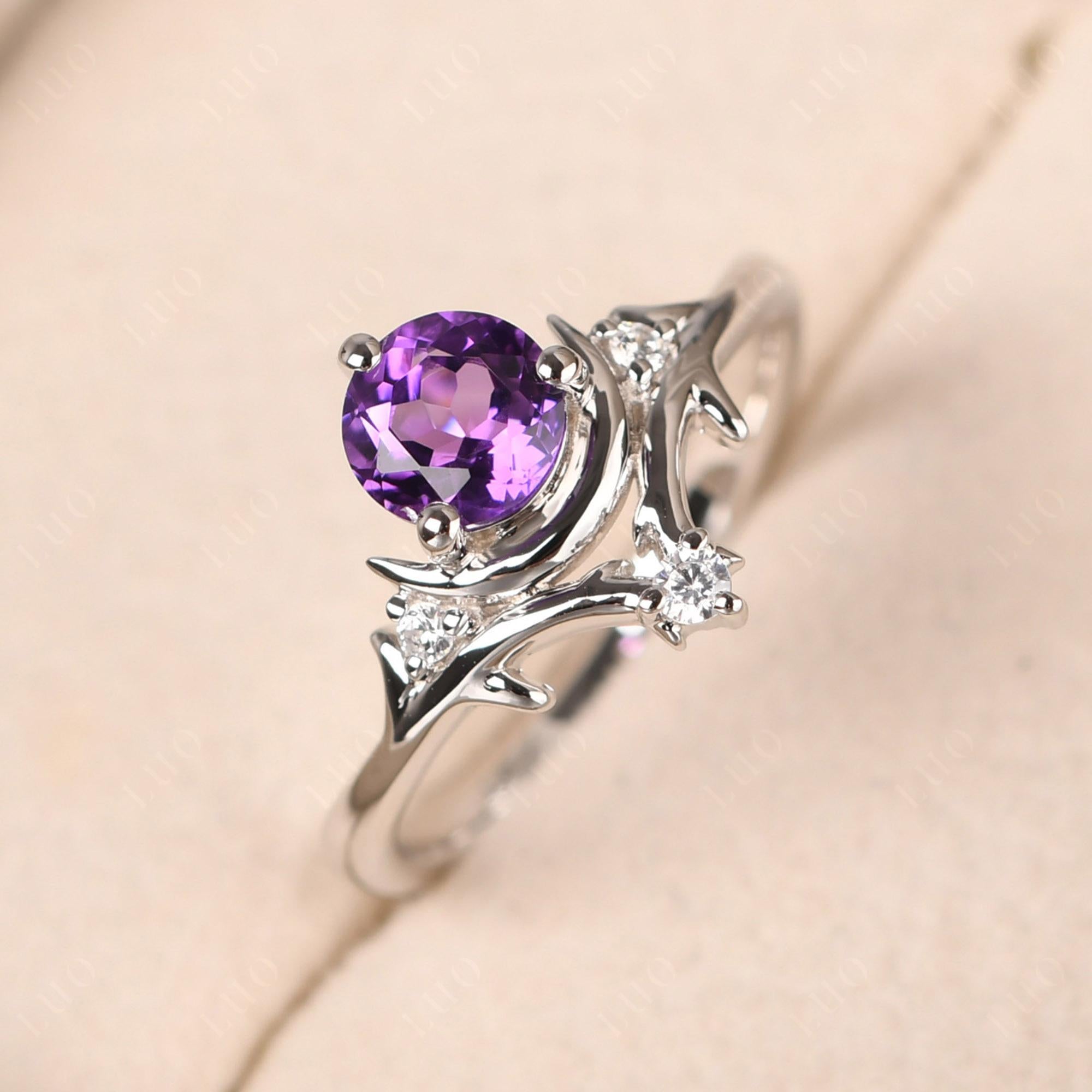 Amethyst Ring with Moon and Star - LUO Jewelry 