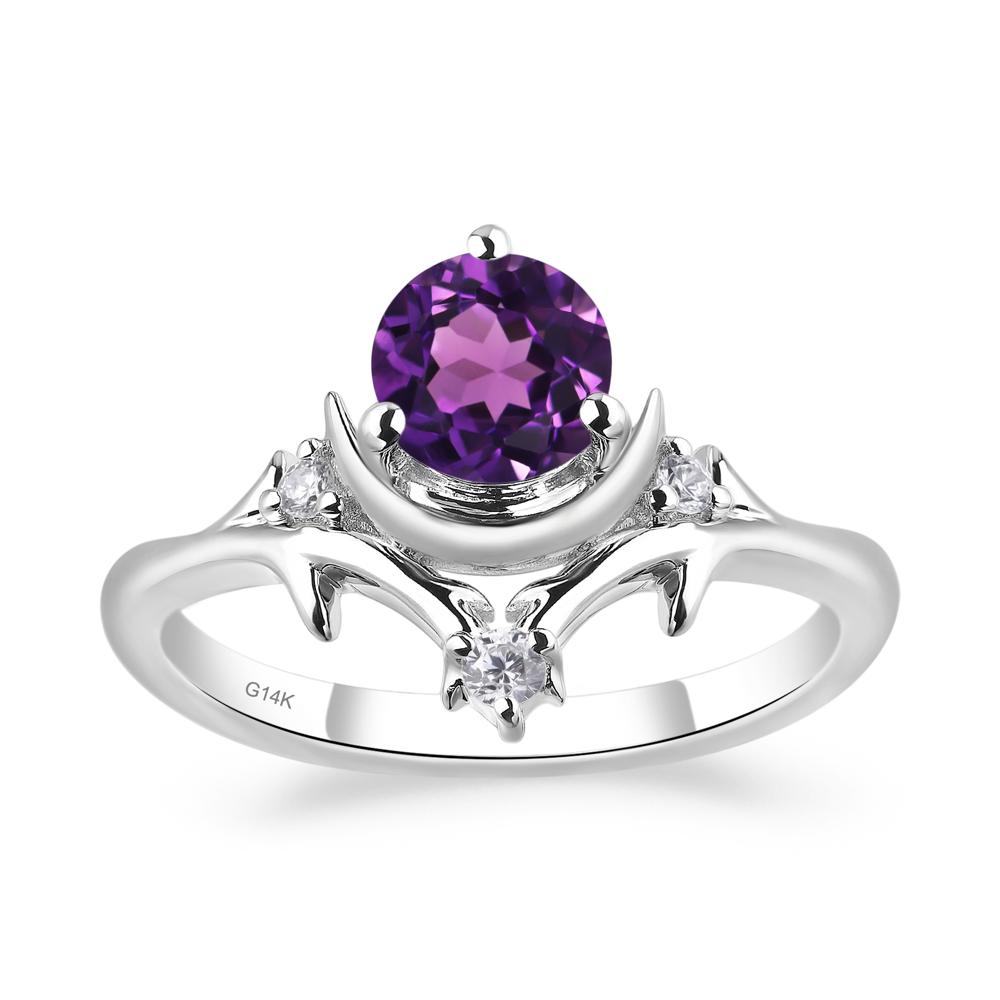 Amethyst Ring with Moon and Star - LUO Jewelry #metal_14k white gold