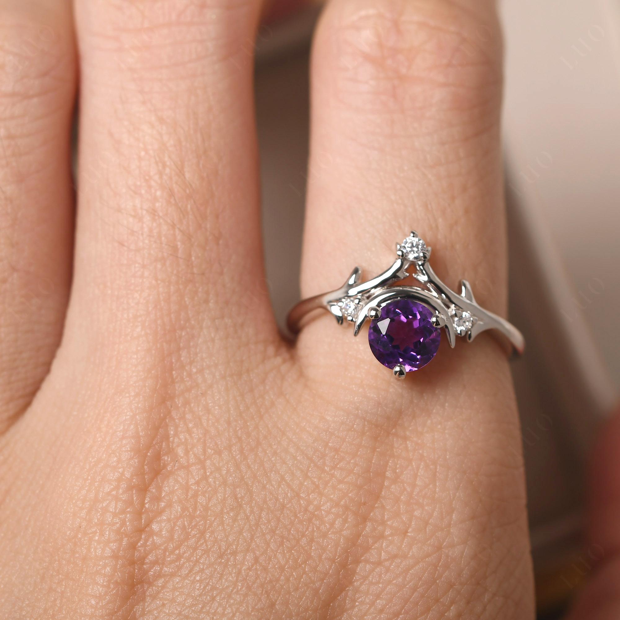 Amethyst Ring with Moon and Star - LUO Jewelry 