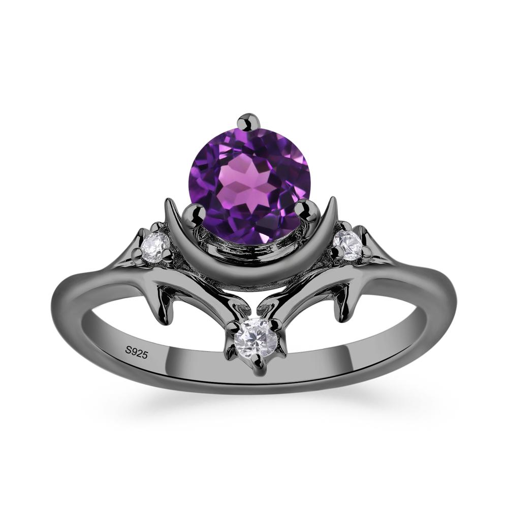 Amethyst Ring with Moon and Star - LUO Jewelry #metal_black finish sterling silver