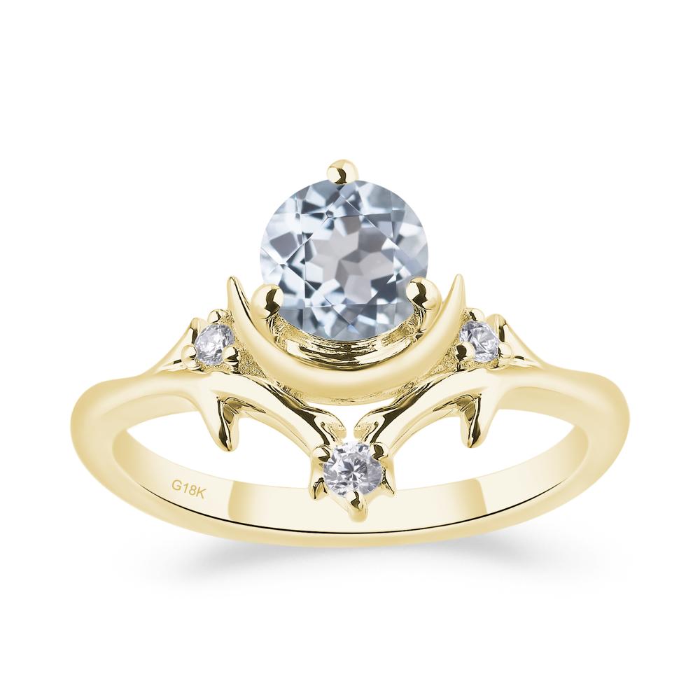 Aquamarine Crescent Moon and Star Ring - LUO Jewelry #metal_18k yellow gold