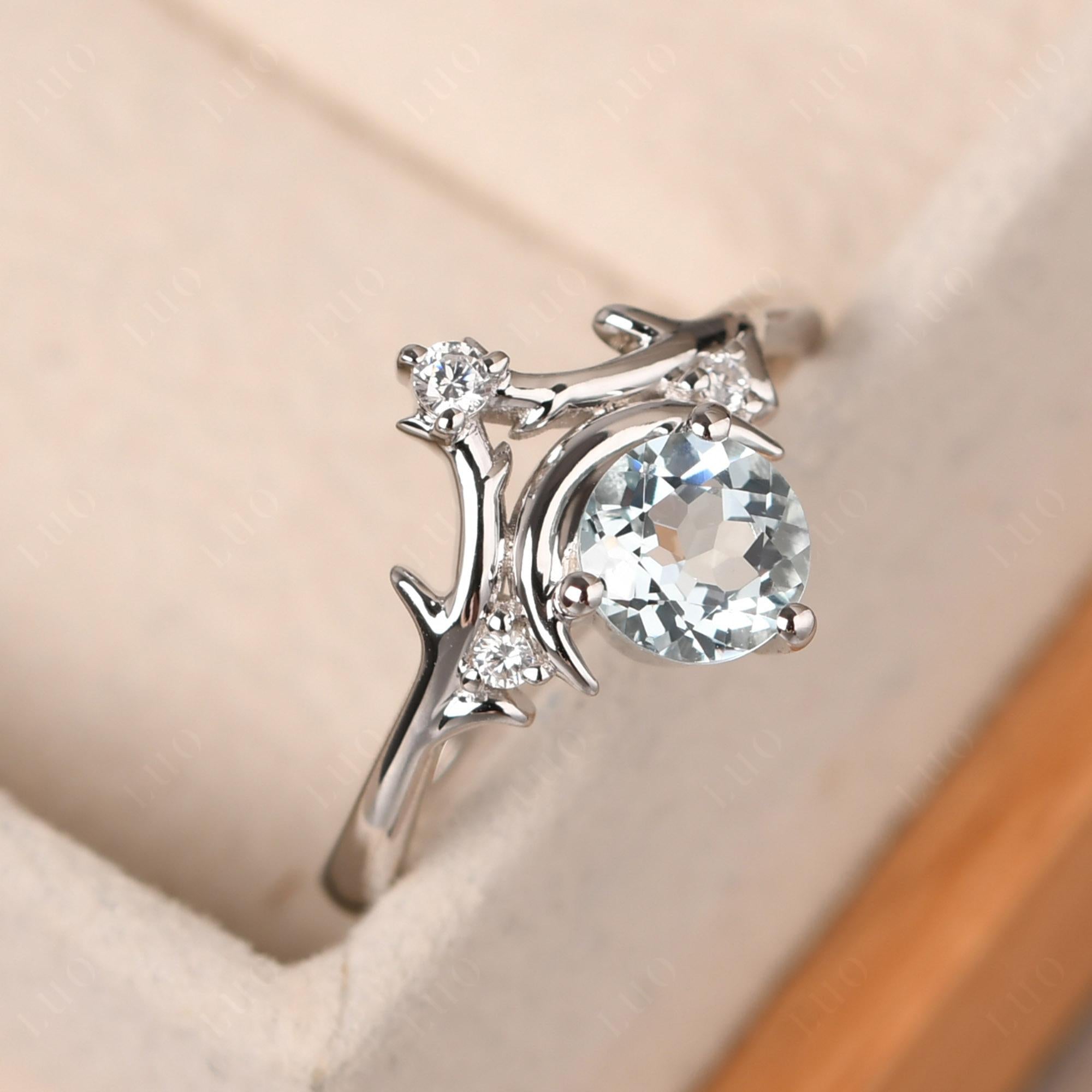 Aquamarine Crescent Moon and Star Ring - LUO Jewelry 